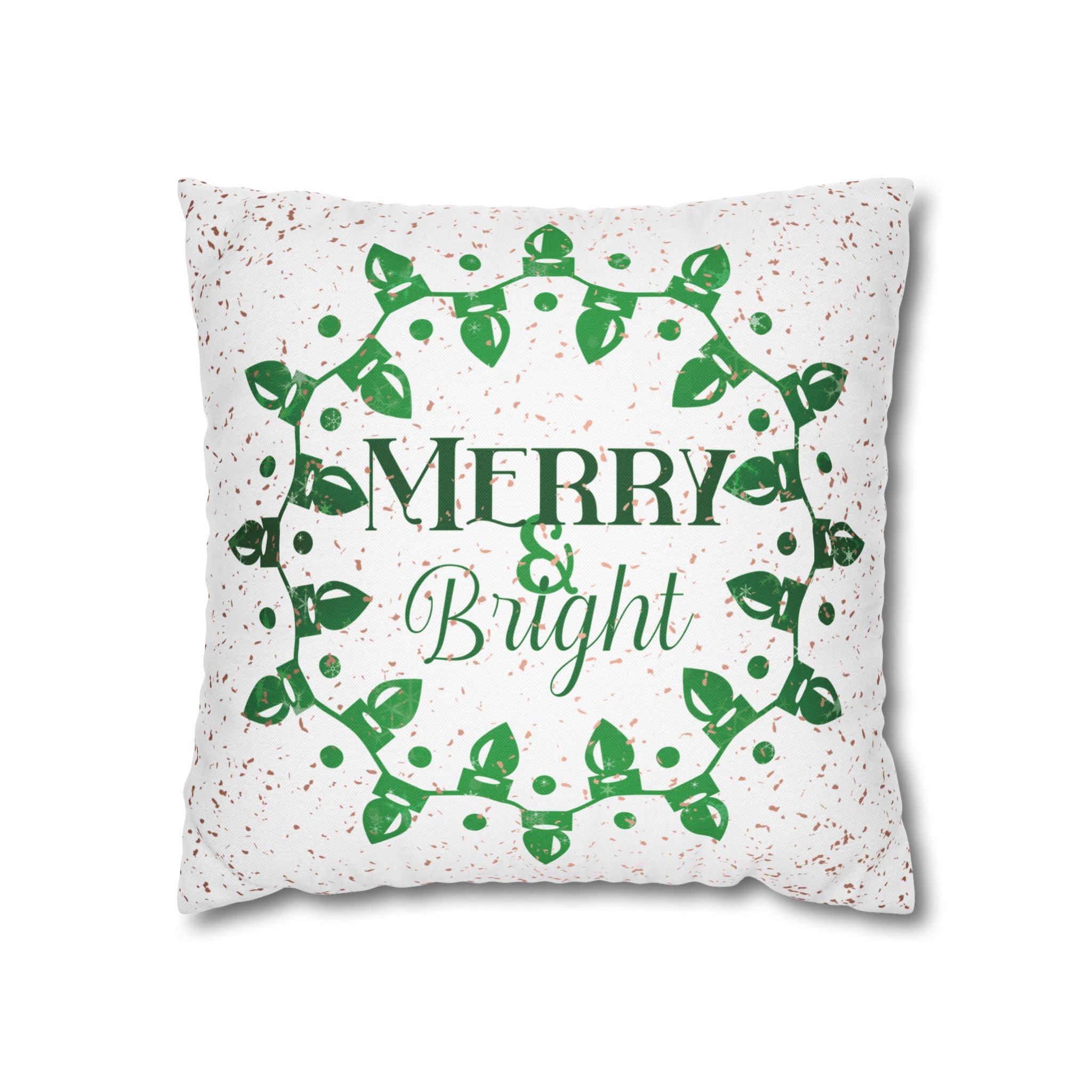 Merry & Bright Christmas Lights, Green Sparkle, Throw Pillow Case