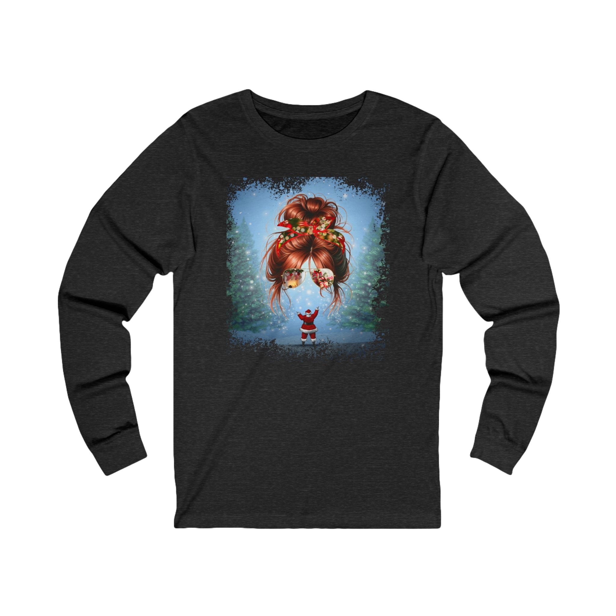 Santa, Red Hair Messy Bun, Unisex Jersey Long Sleeve Tee