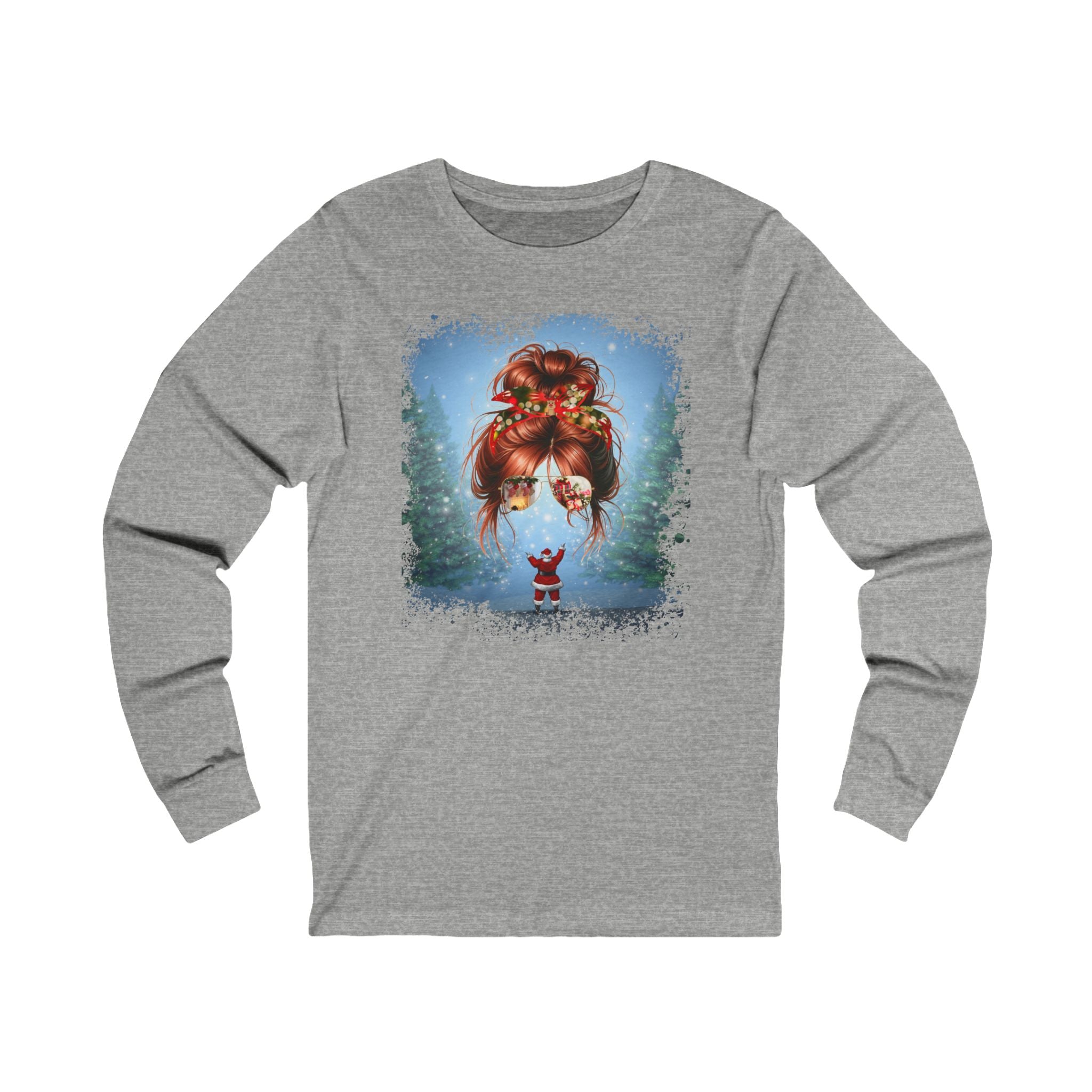 Santa, Red Hair Messy Bun, Unisex Jersey Long Sleeve Tee