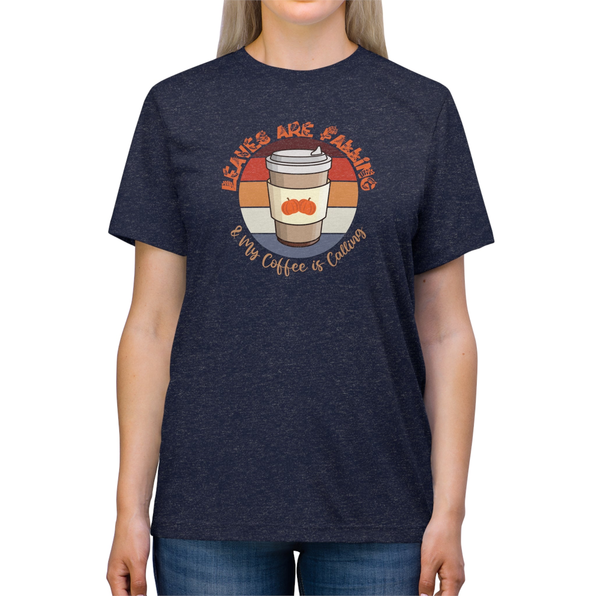 Autumn Brew Cozy Fall Coffee Lover’s Tee, Leaves, Unisex Triblend T-Shirt