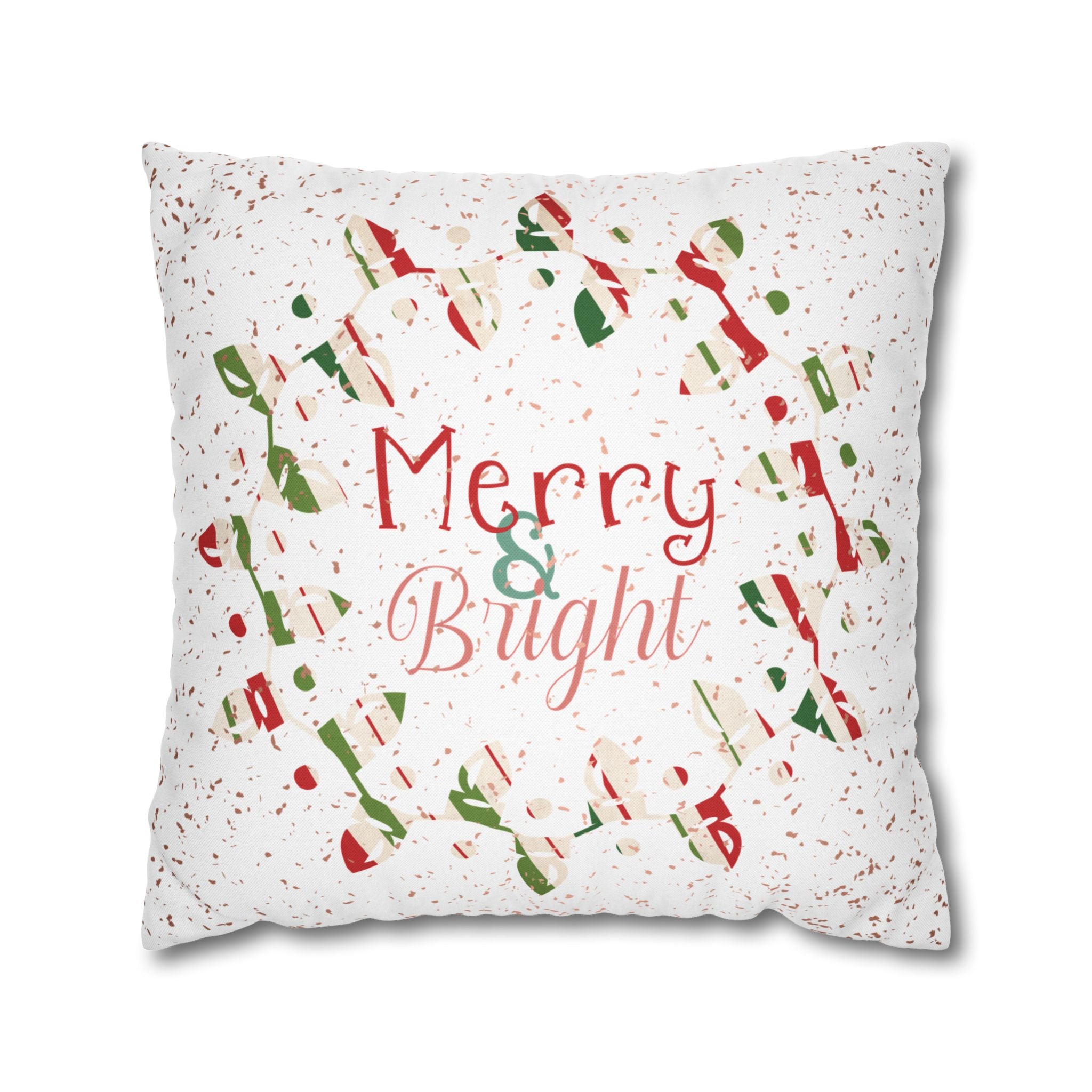 Merry & Bright Christmas Lights, Striped Wrapping Paper, Throw Pillow Case