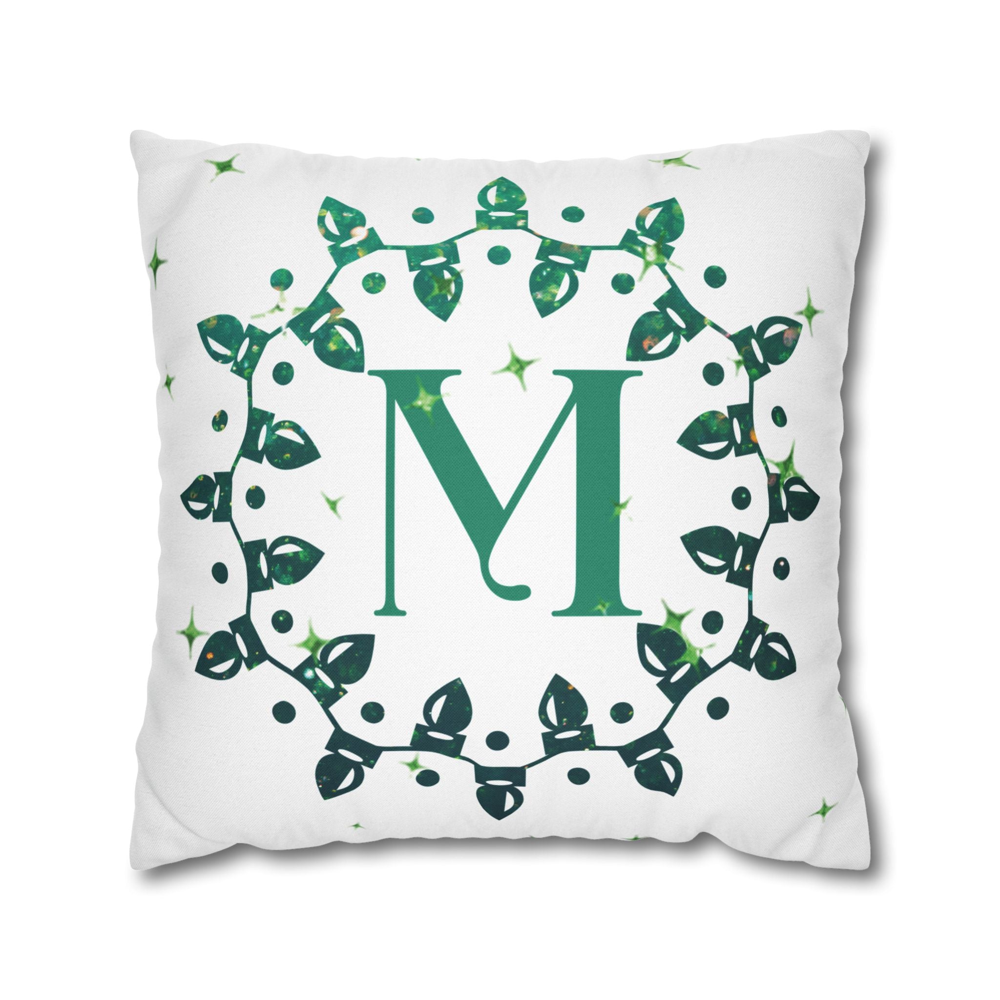 Monogram Christmas Lights, Personalized Monogram, Green Lights, Throw Pillow Case