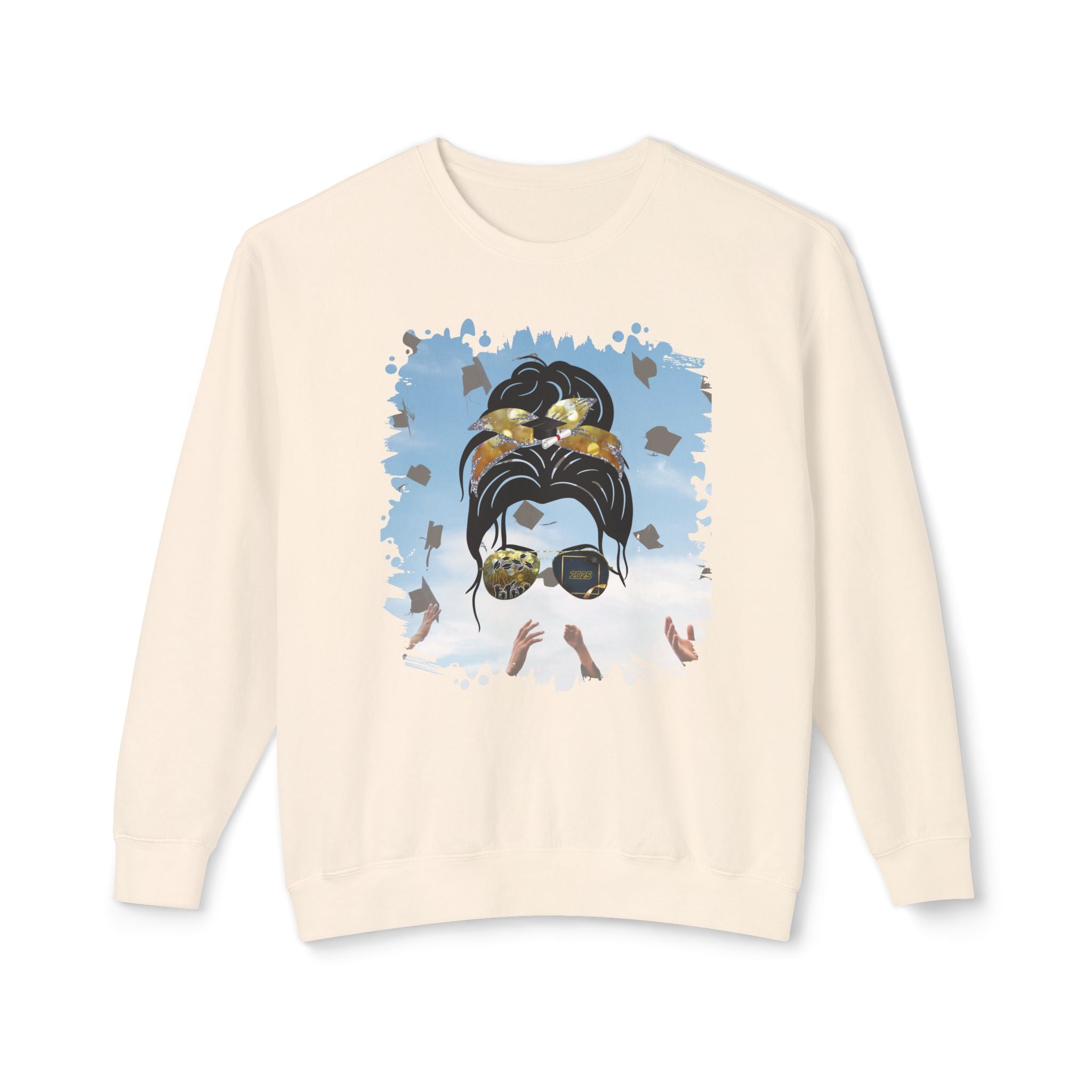 Celebration, Dark Hair Messy Bun, Unisex Lightweight Crewneck Sweatshirt