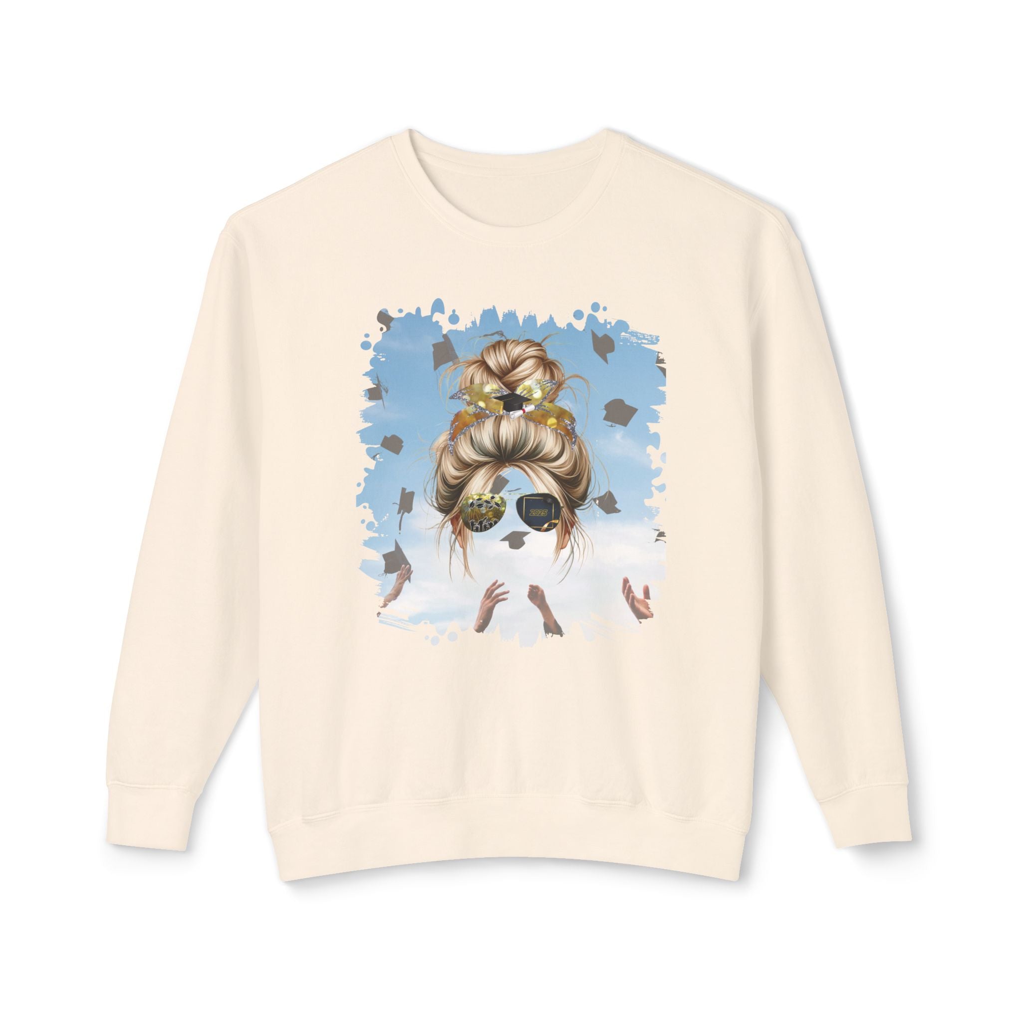 Celebration, Blond Hair Messy Bun, Unisex Lightweight Crewneck Sweatshirt