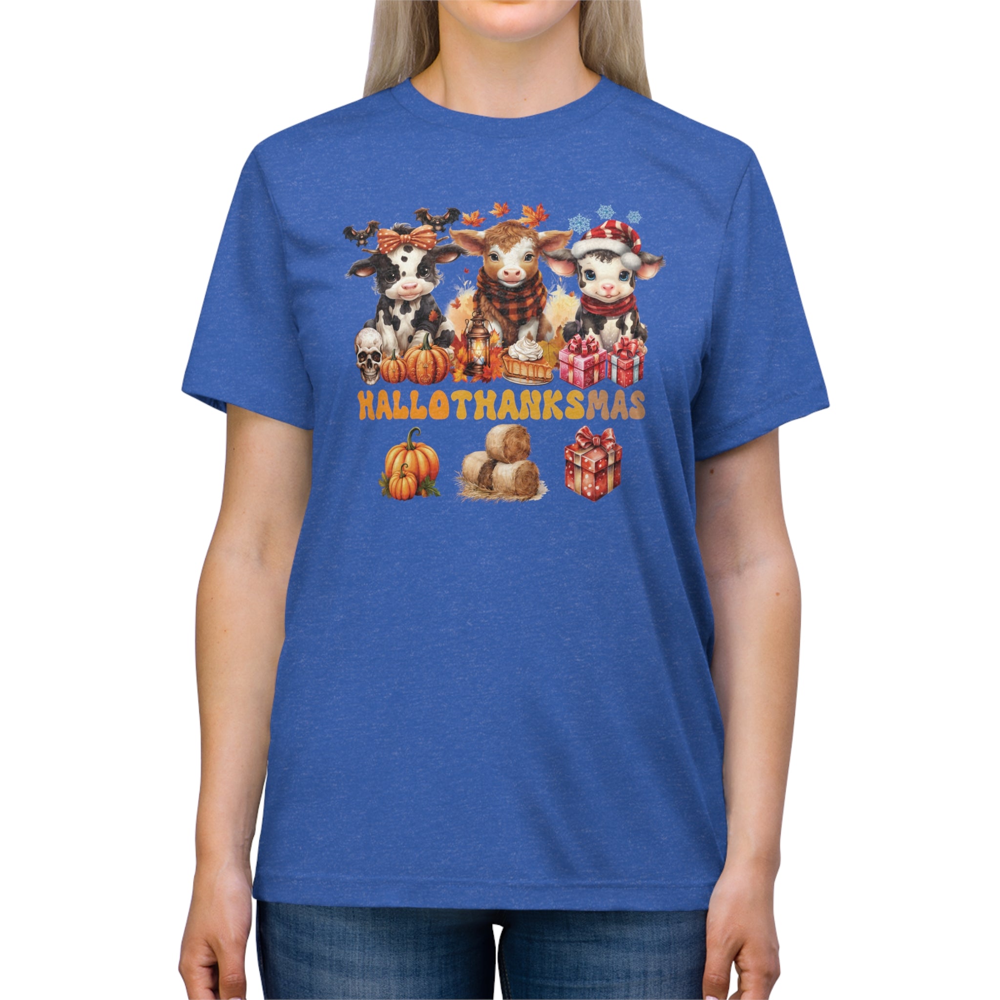 Spooky to Jolly - All-Season Celebration HalloThanksMas Tee (6), Unisex Triblend T-Shirt