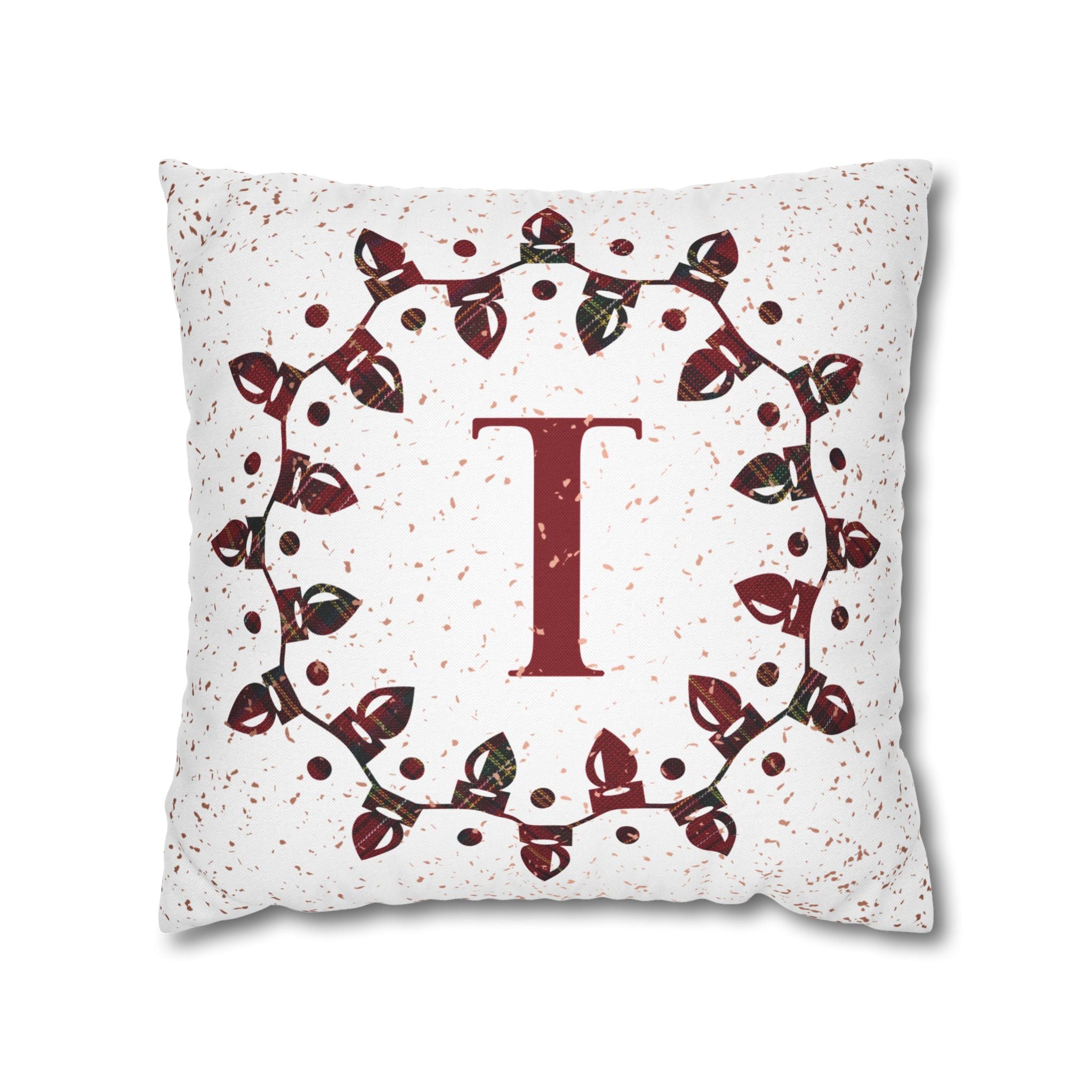 Monogram Christmas Lights, Personalized Monogram, Plaid Red, Throw Pillow Case