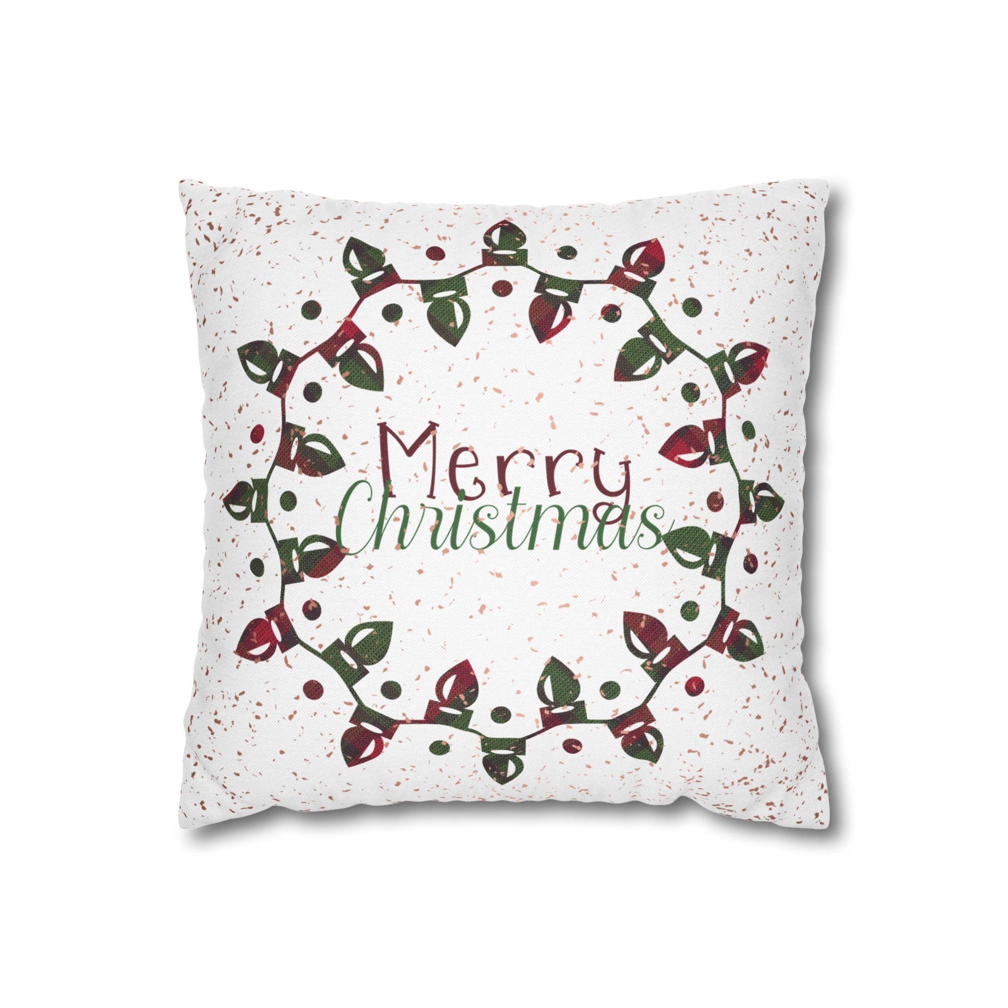 Merry Christmas Christmas Lights, Plaid Green, Throw Pillow Case