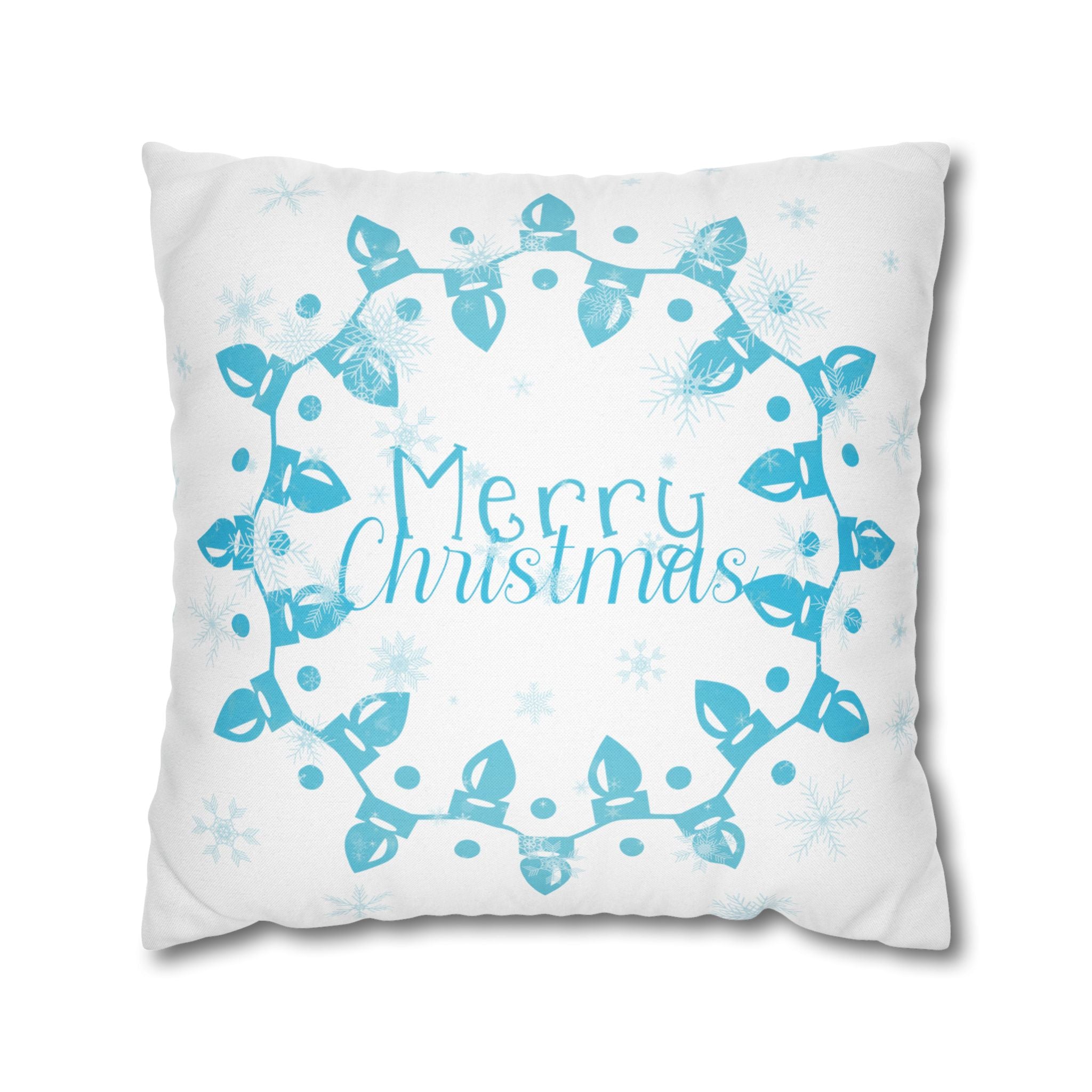 Merry Christmas Christmas Lights, Blue Lights, Throw Pillow Case