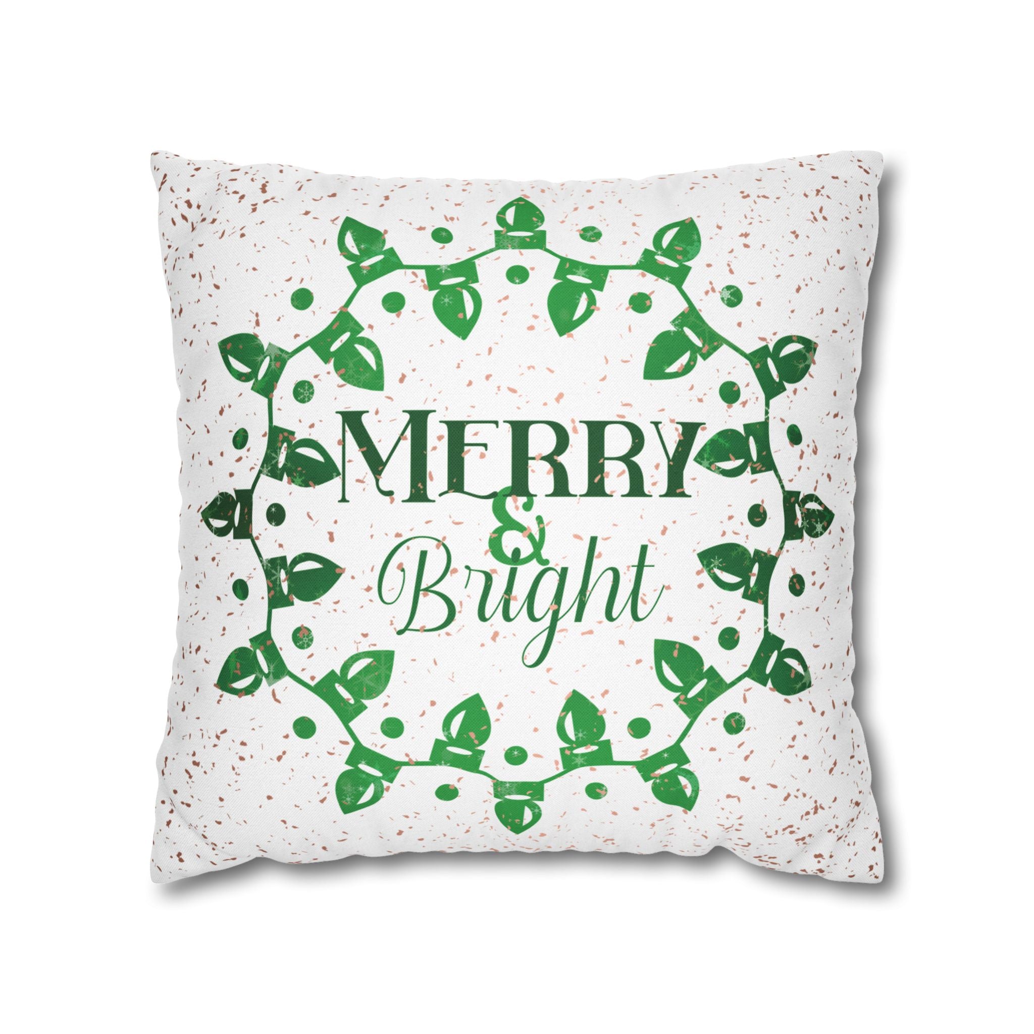 Merry & Bright Christmas Lights, Green Sparkle, Throw Pillow Case