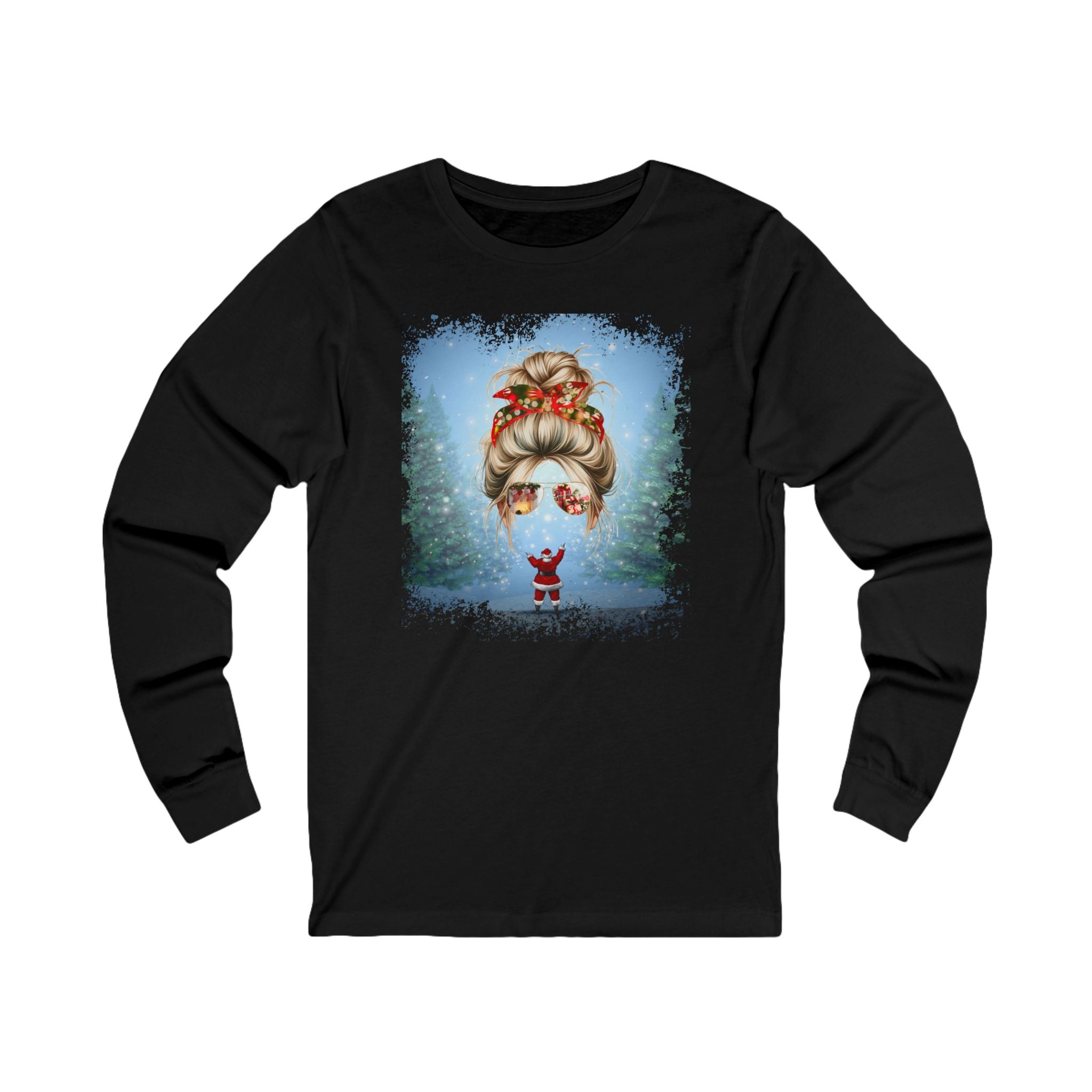 Santa, Blond Hair Messy Bun, Unisex Jersey Long Sleeve Tee