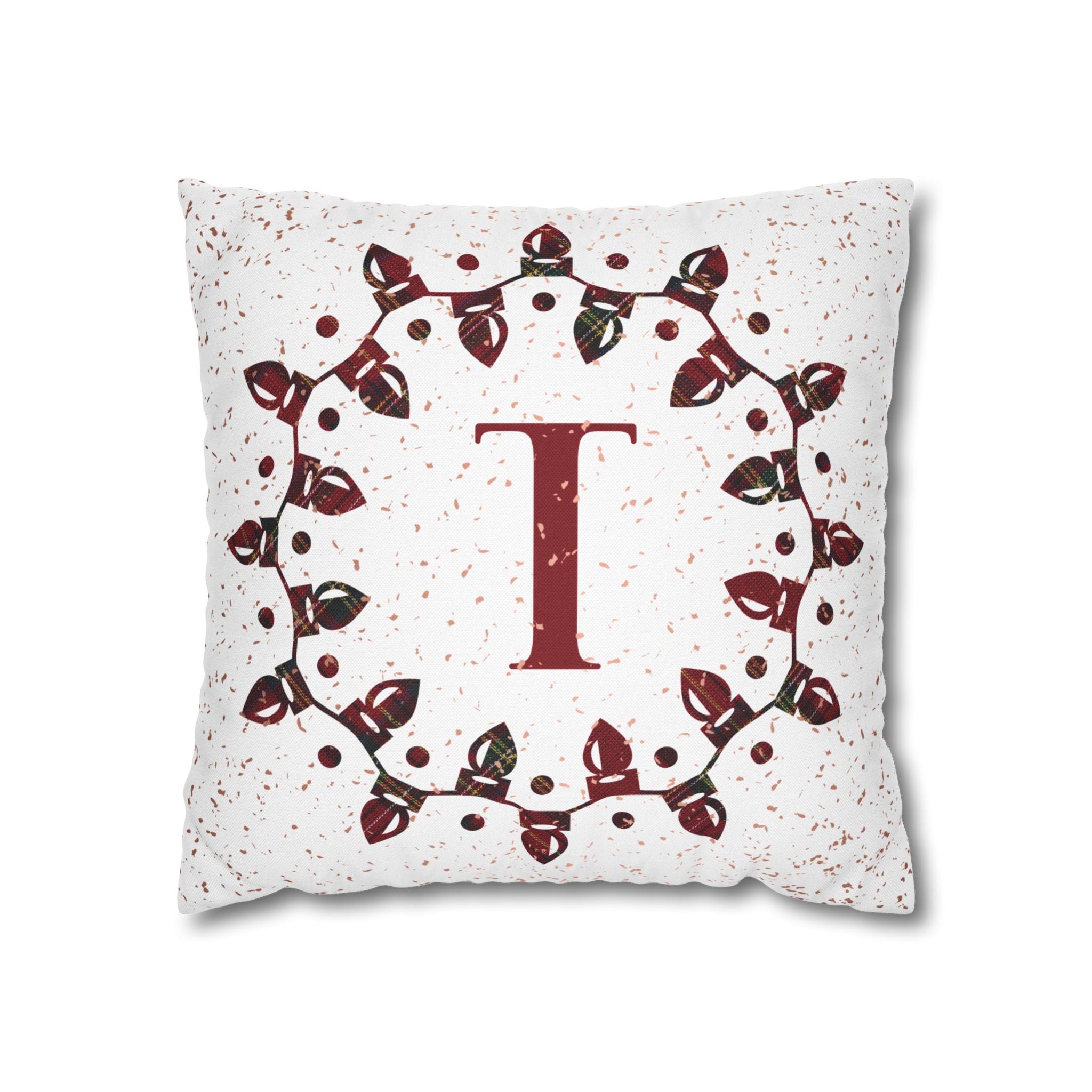 Monogram Christmas Lights, Personalized Monogram, Plaid Red, Throw Pillow Case