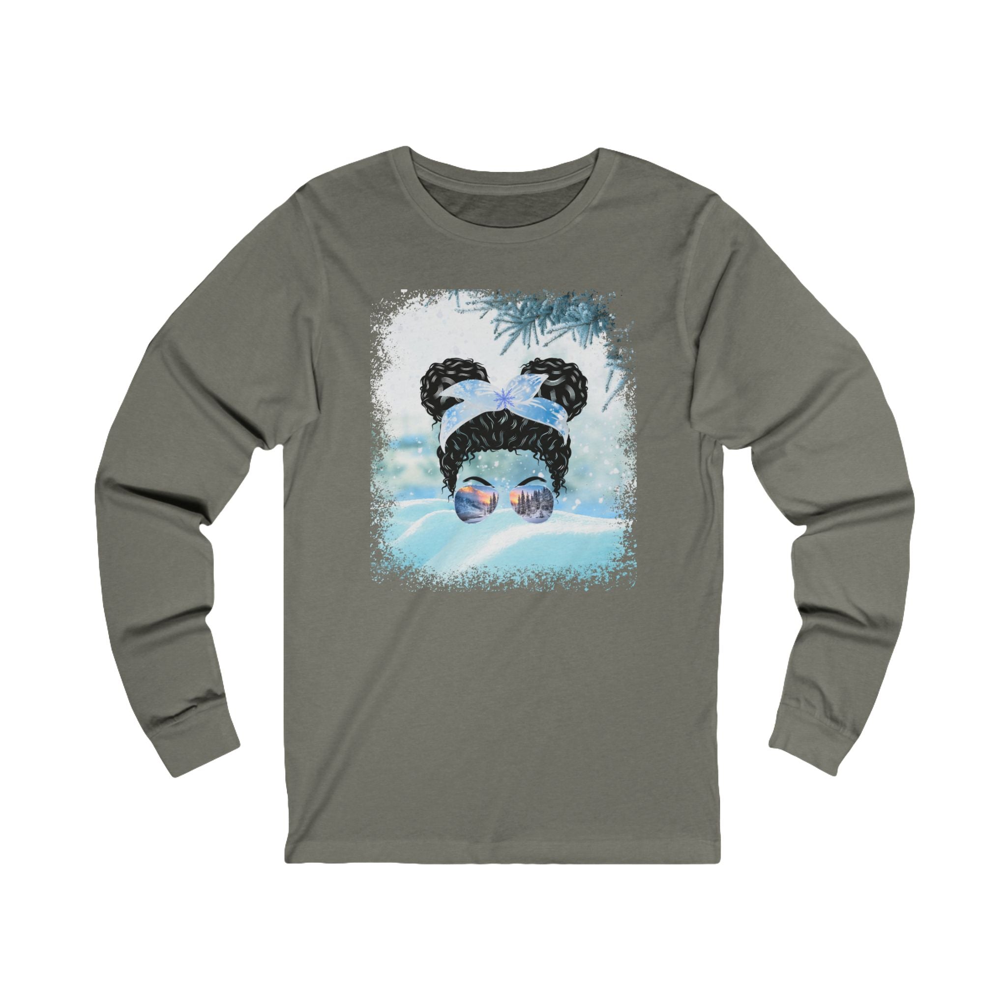 Snow, Black Hair Messy Bun, Unisex Jersey Long Sleeve Tee