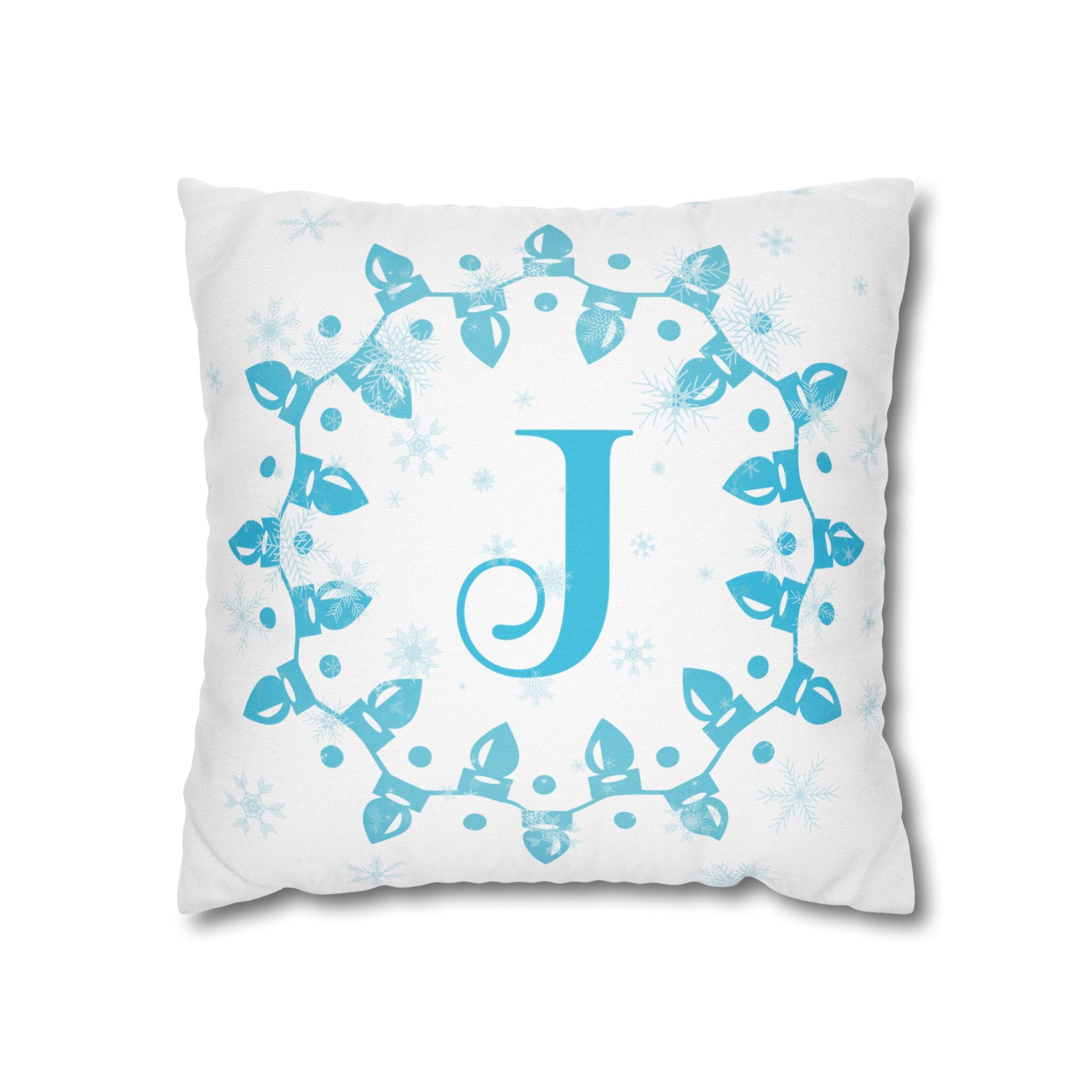 Monogram Christmas Lights, Personalized Monogram, Blue Lights, Throw Pillow Case