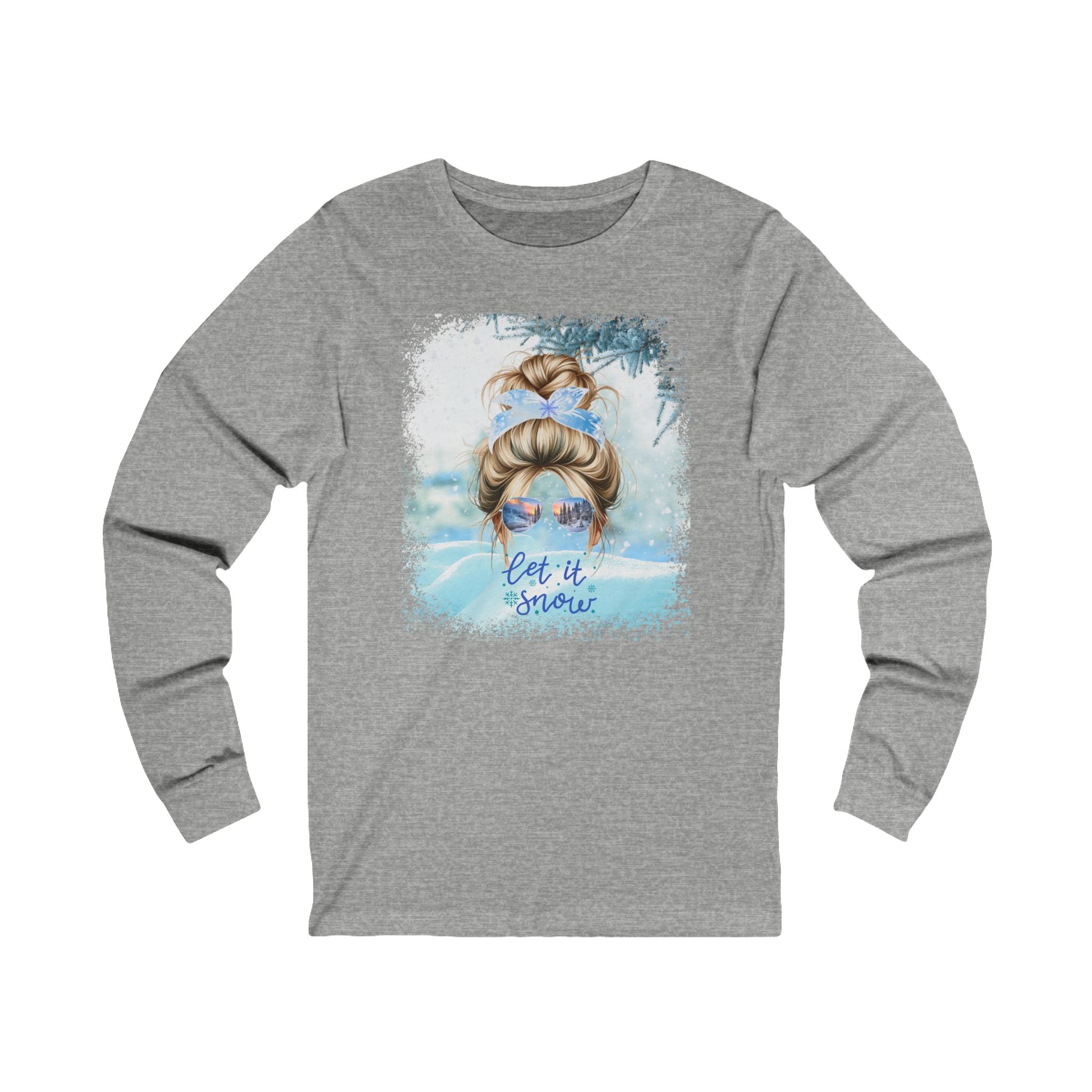 Let it Snow, Snow, Blond Hair Messy Bun, Unisex Jersey Long Sleeve Tee