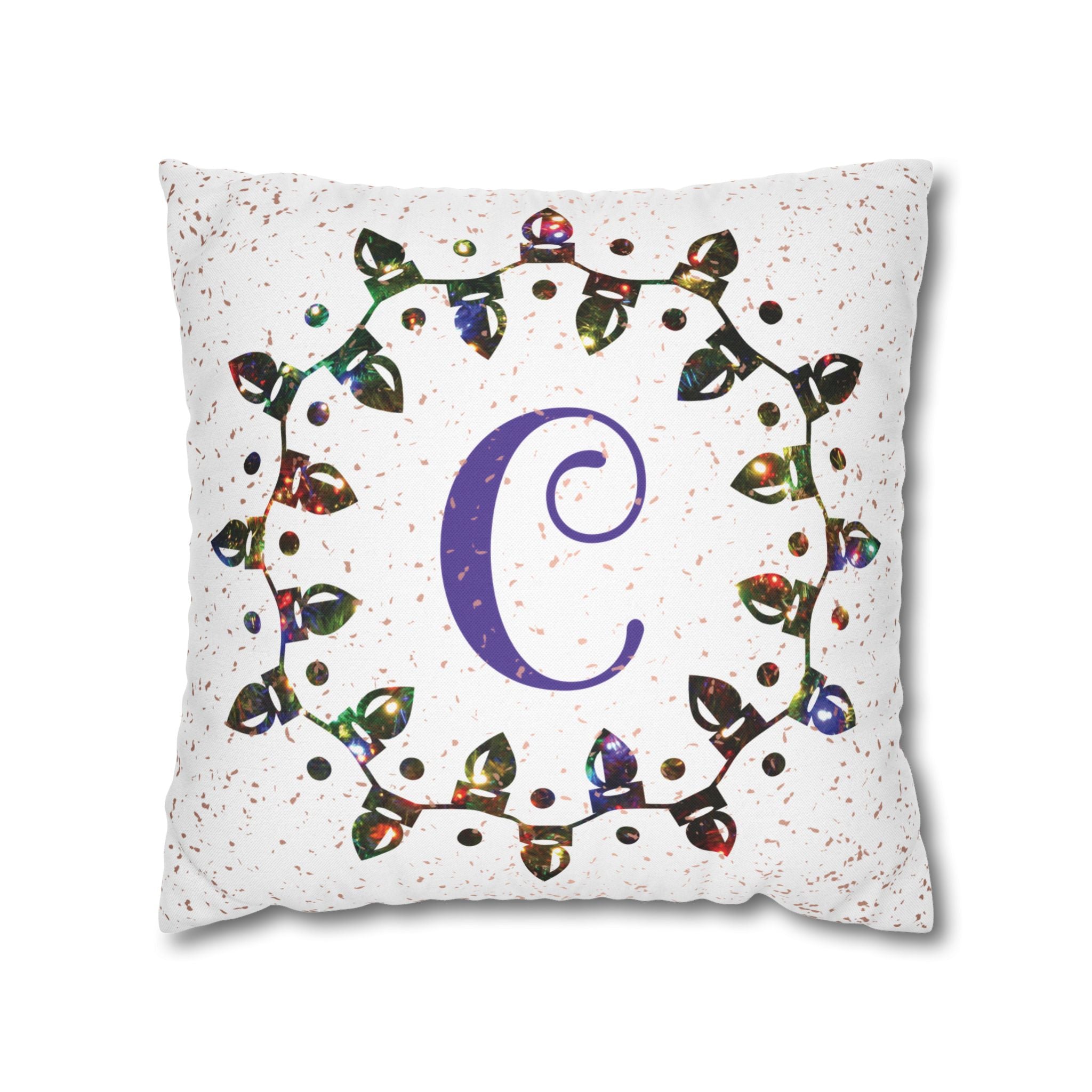 Monogram Christmas Lights, Personalized Monogram, Colored Lights, Throw Pillow Case