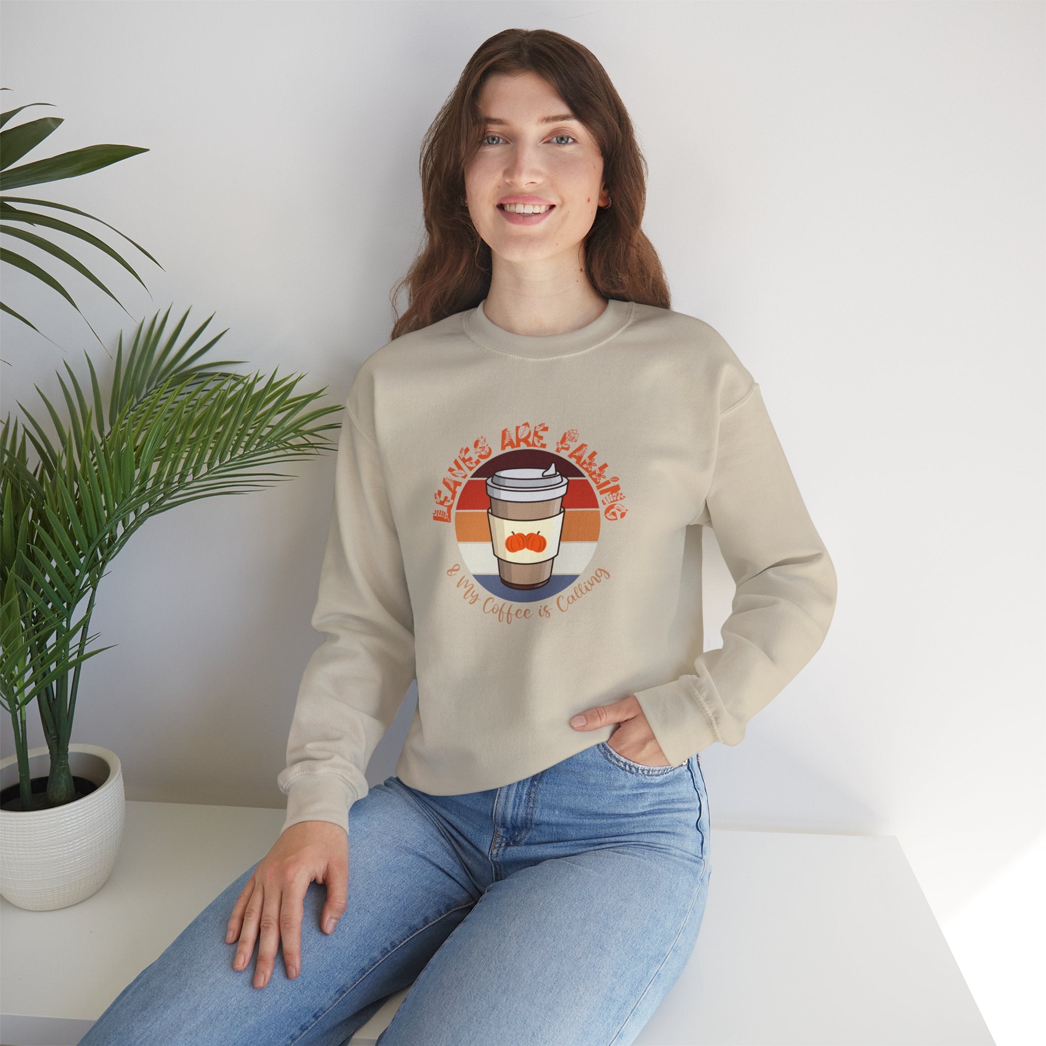 Autumn Brew Cozy Fall Coffee Lover’s Tee, Leaves, Unisex Heavy Blend™ Crewneck Sweatshirt