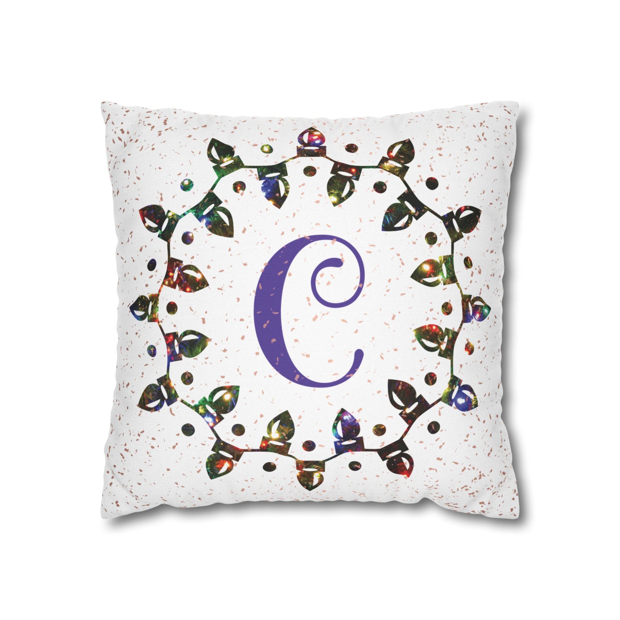 Monogram Christmas Lights, Personalized Monogram, Colored Lights, Throw Pillow Case