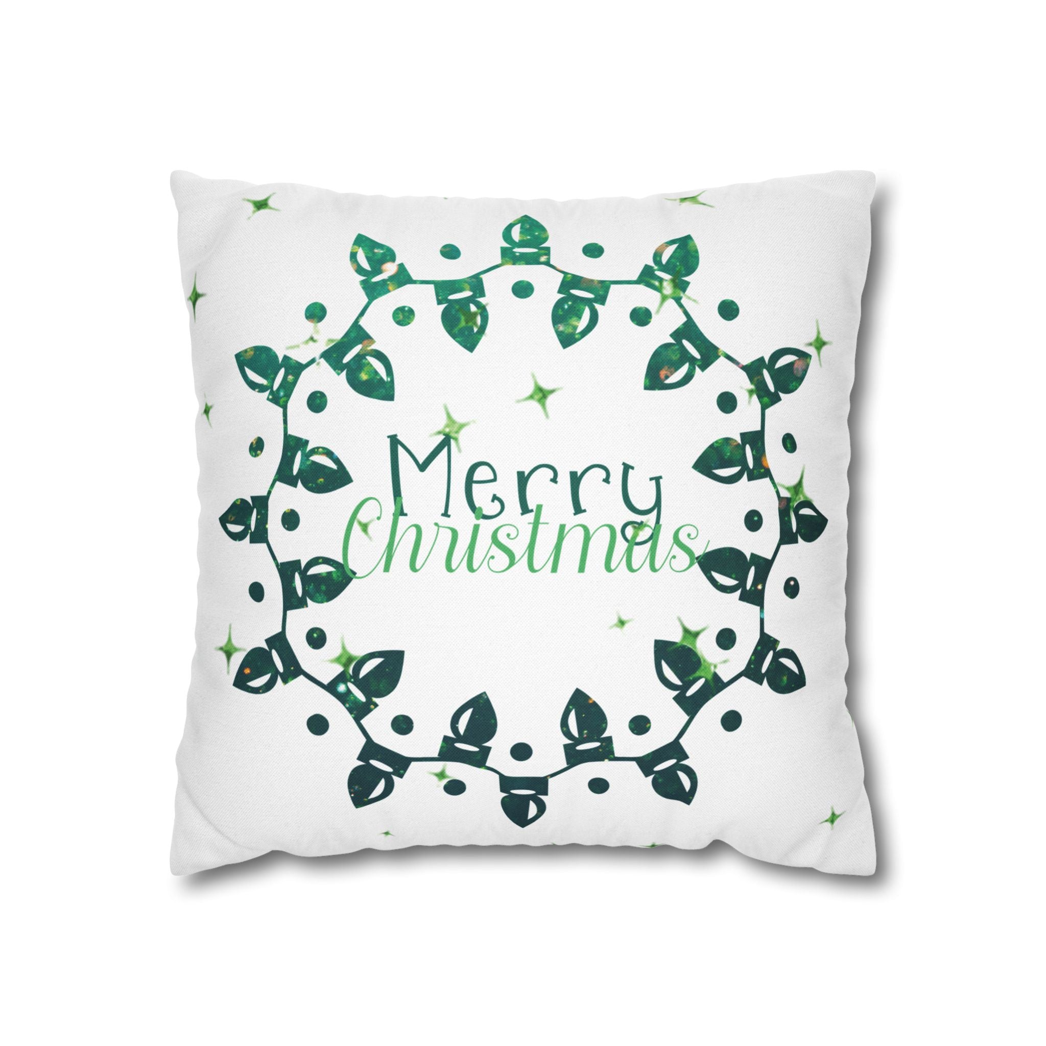 Merry Christmas Christmas Lights, Green Lights, Throw Pillow Case