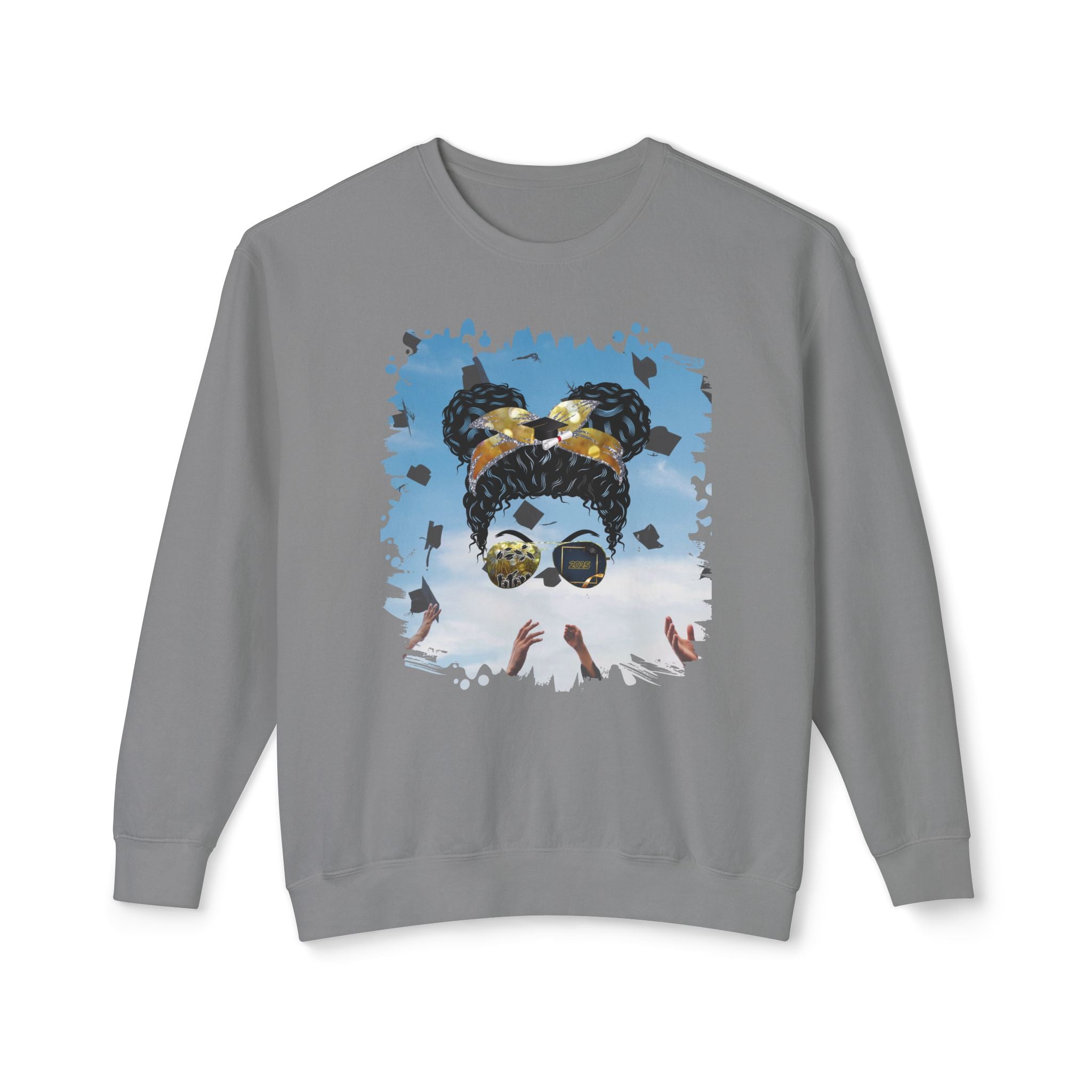 Celebration, Black Hair Messy Bun, Unisex Lightweight Crewneck Sweatshirt