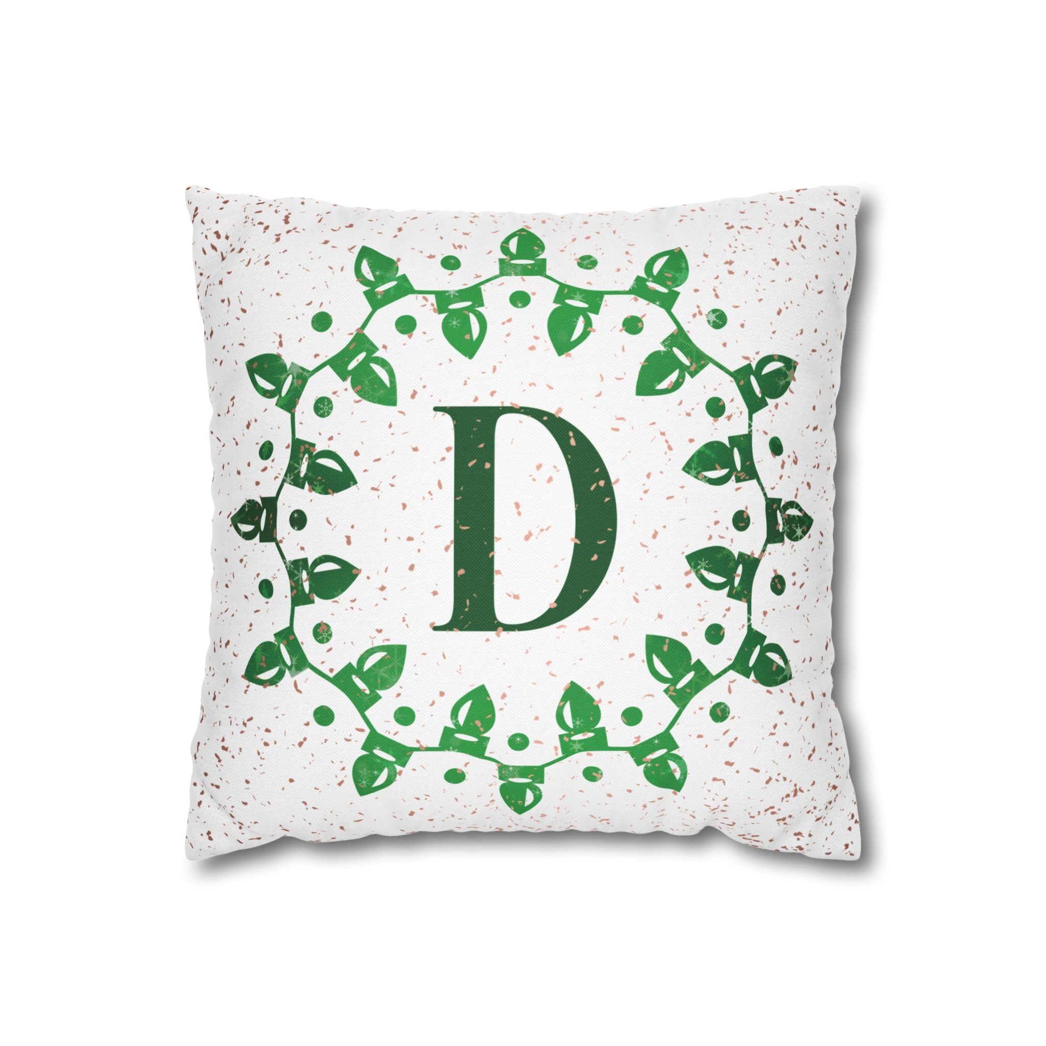 Monogram Christmas Lights, Personalized Monogram, Green Sparkle, Throw Pillow Case