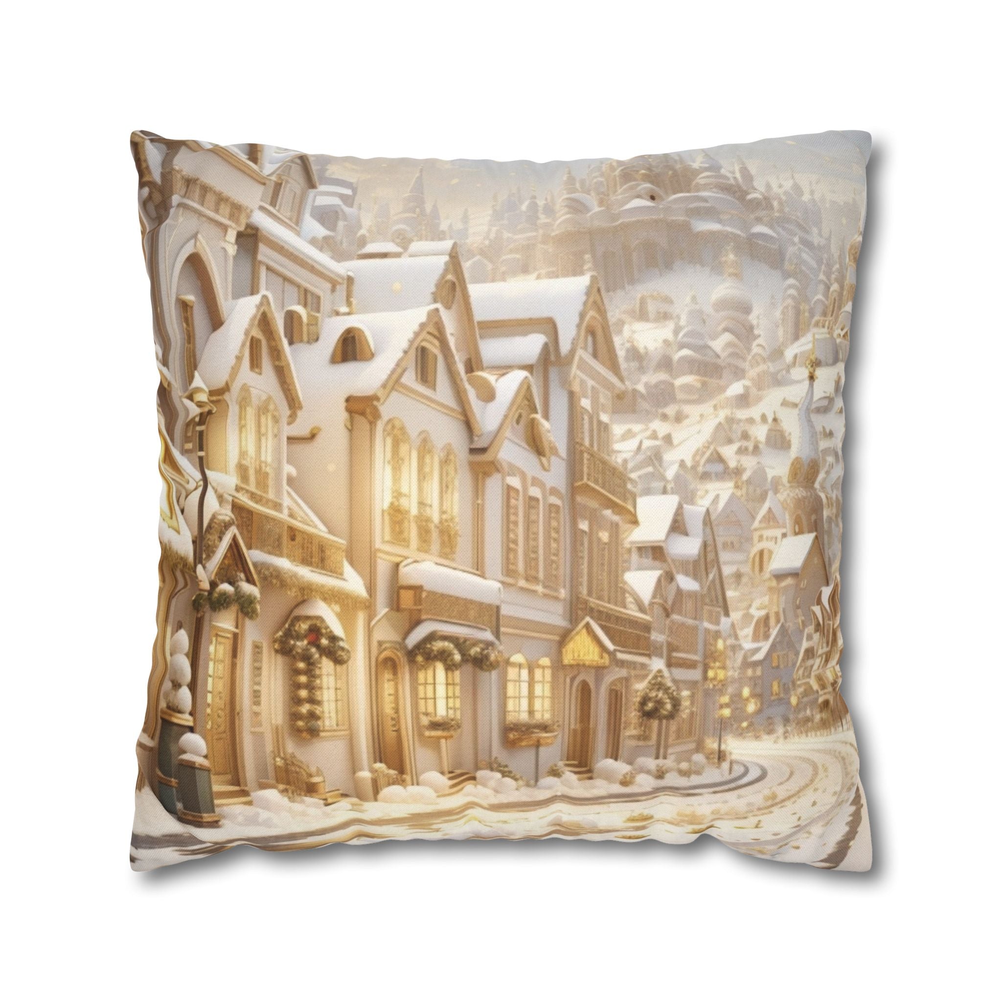 Vintage Winter Town, Throw Pillow Case