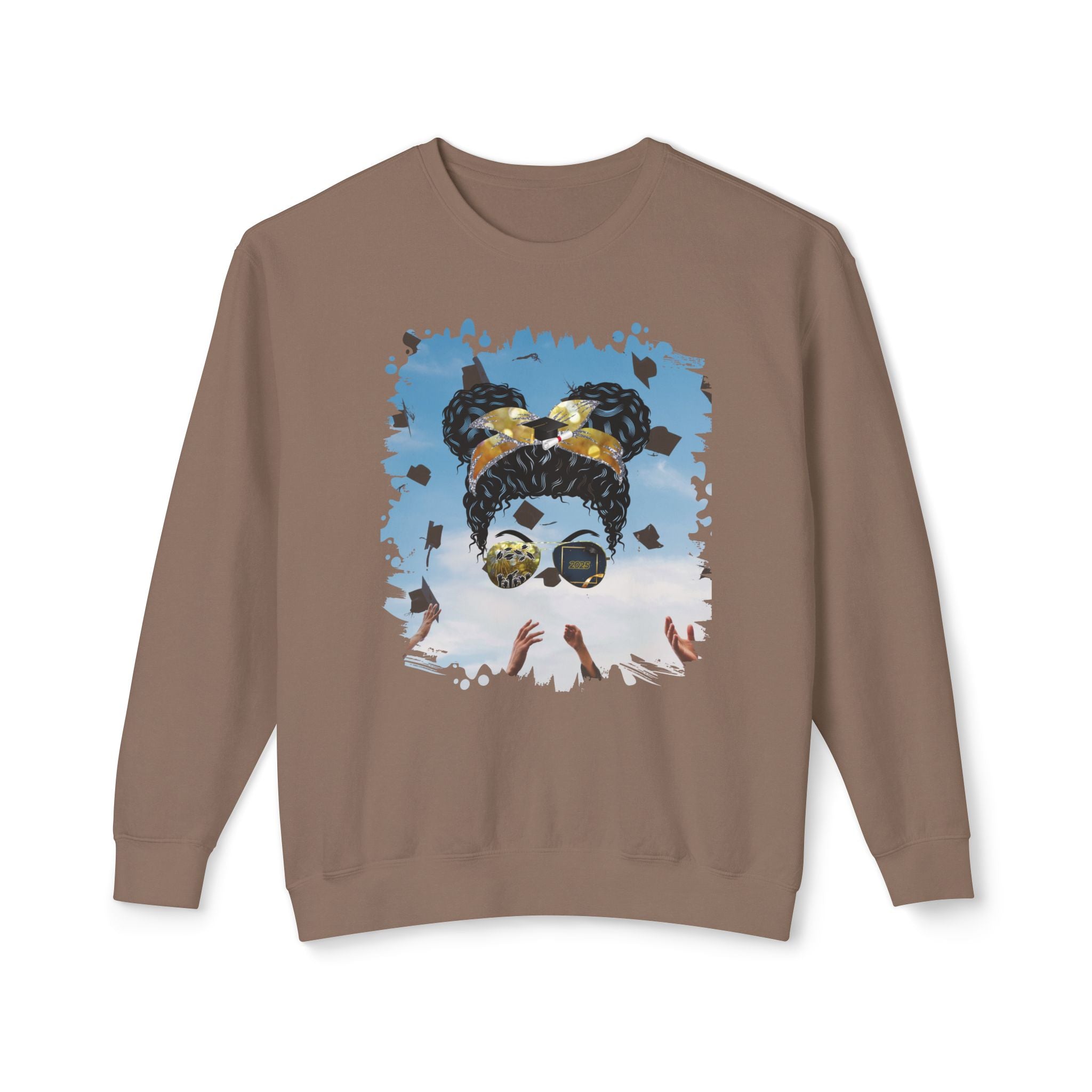 Celebration, Black Hair Messy Bun, Unisex Lightweight Crewneck Sweatshirt