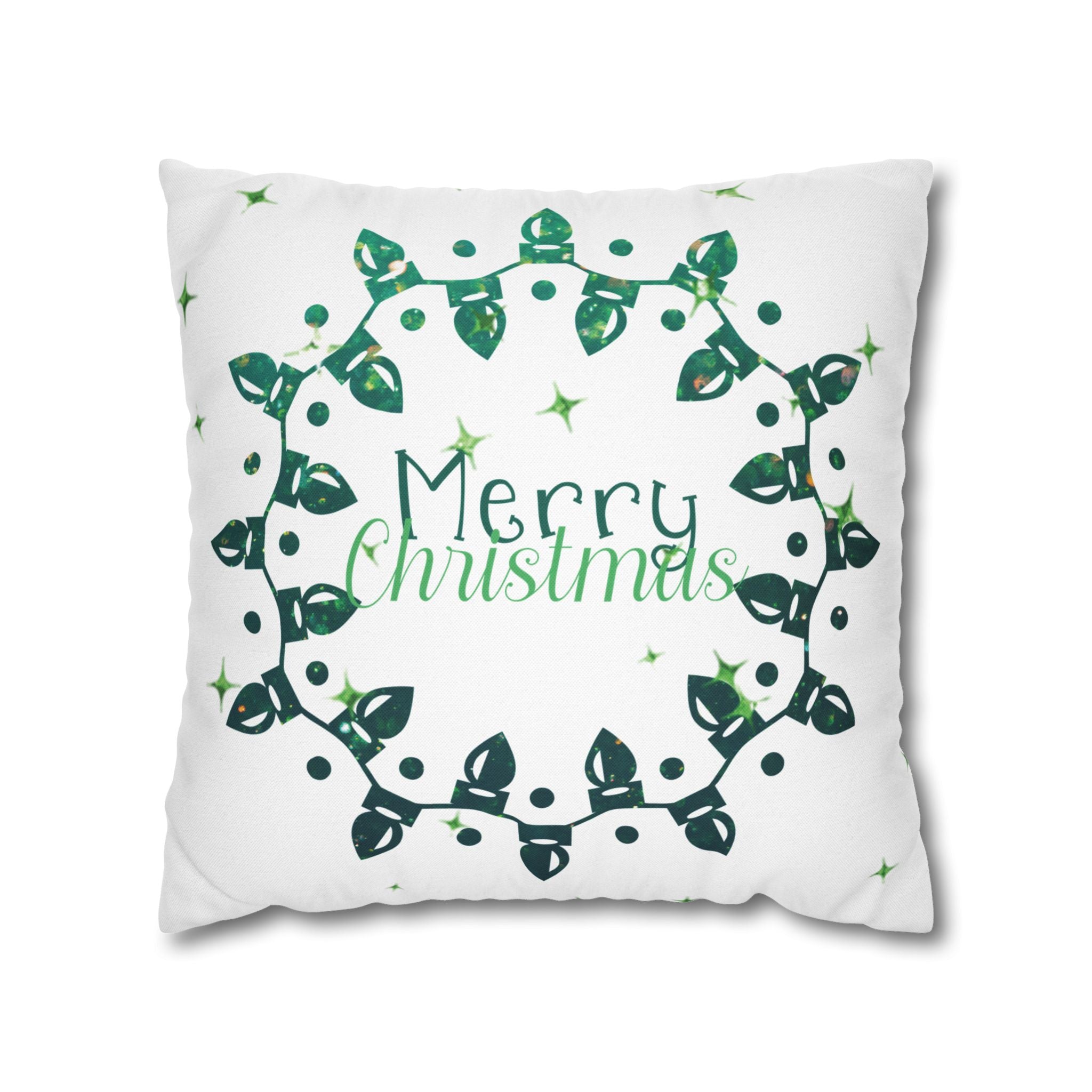 Merry Christmas Christmas Lights, Green Lights, Throw Pillow Case