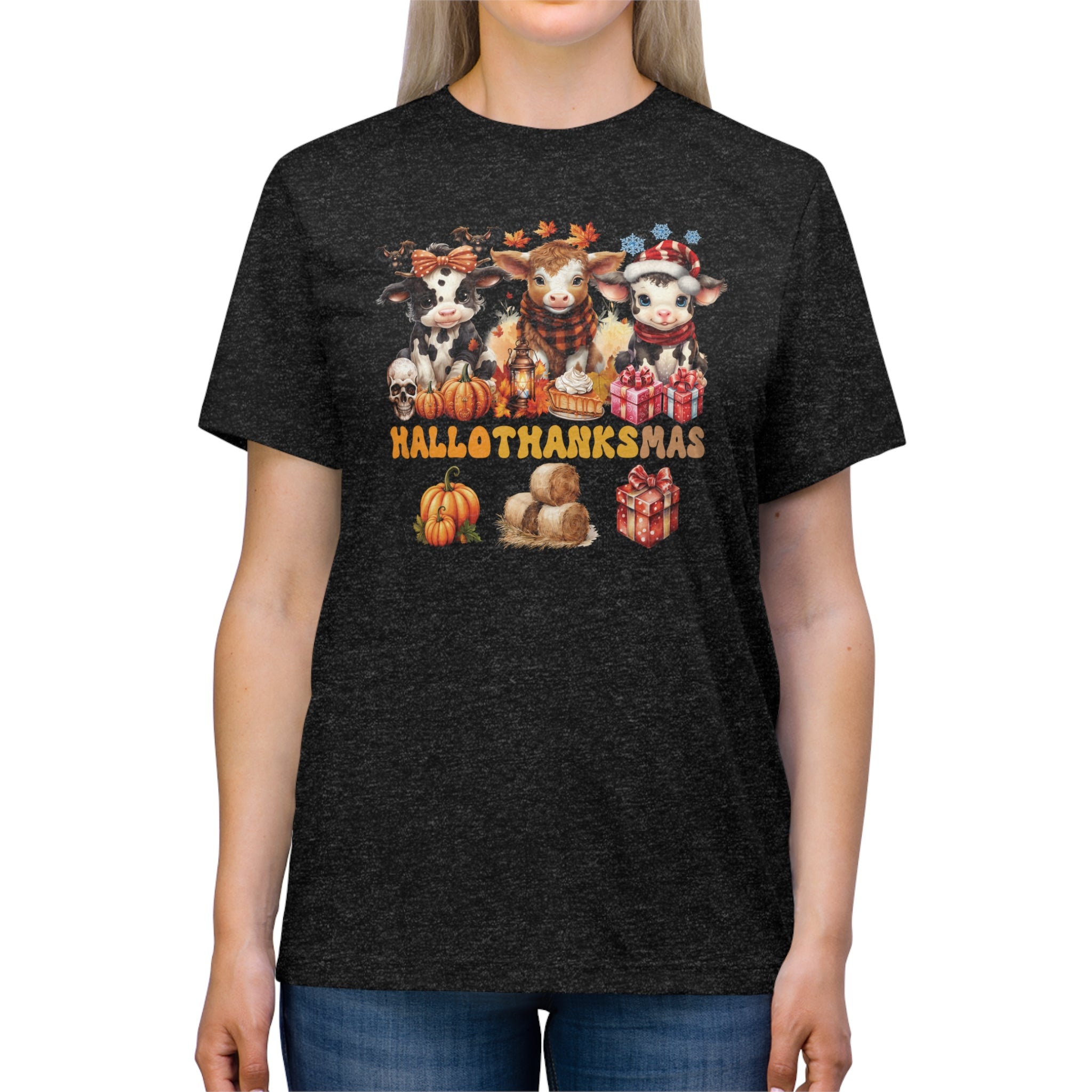 Spooky to Jolly - All-Season Celebration HalloThanksMas Tee (6), Unisex Triblend T-Shirt