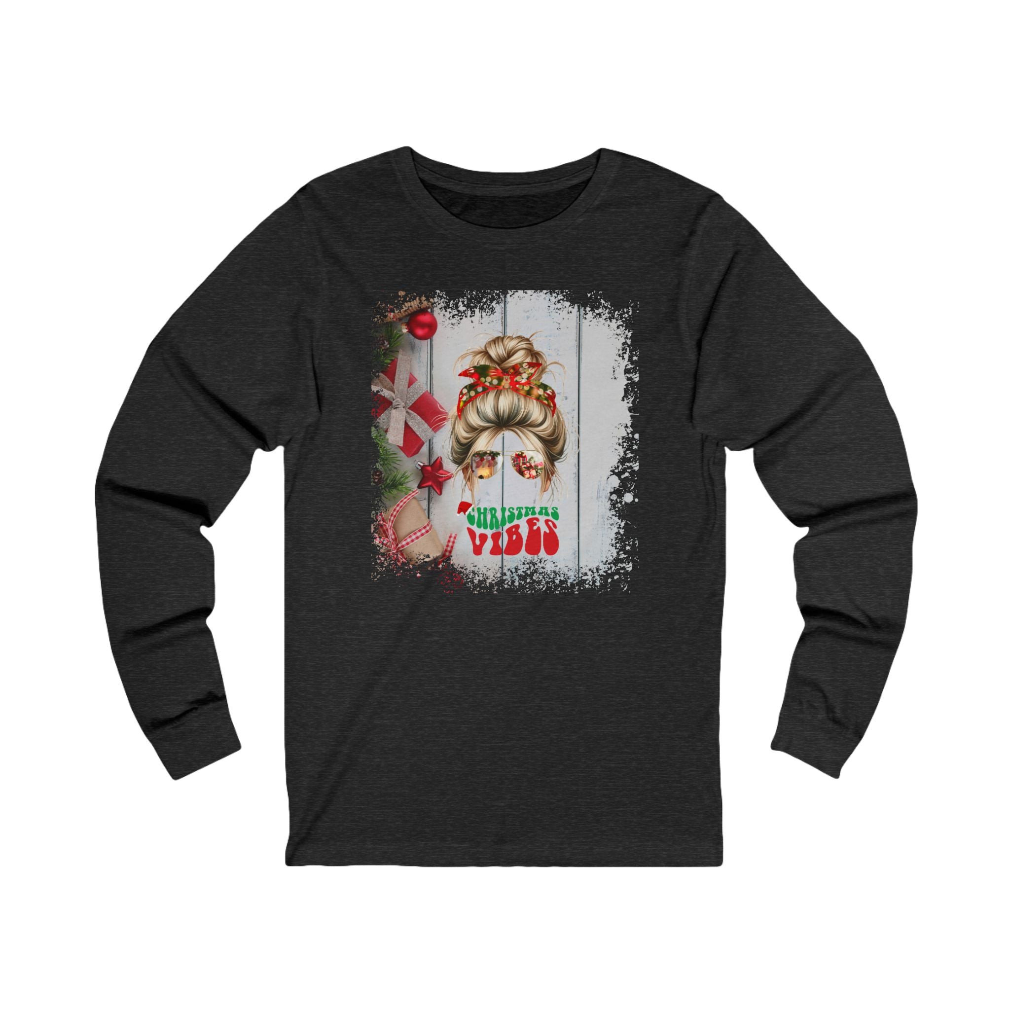 Christmas Vibes Christmas Presents, Blond Hair Messy Bun, Unisex Jersey Long Sleeve Tee