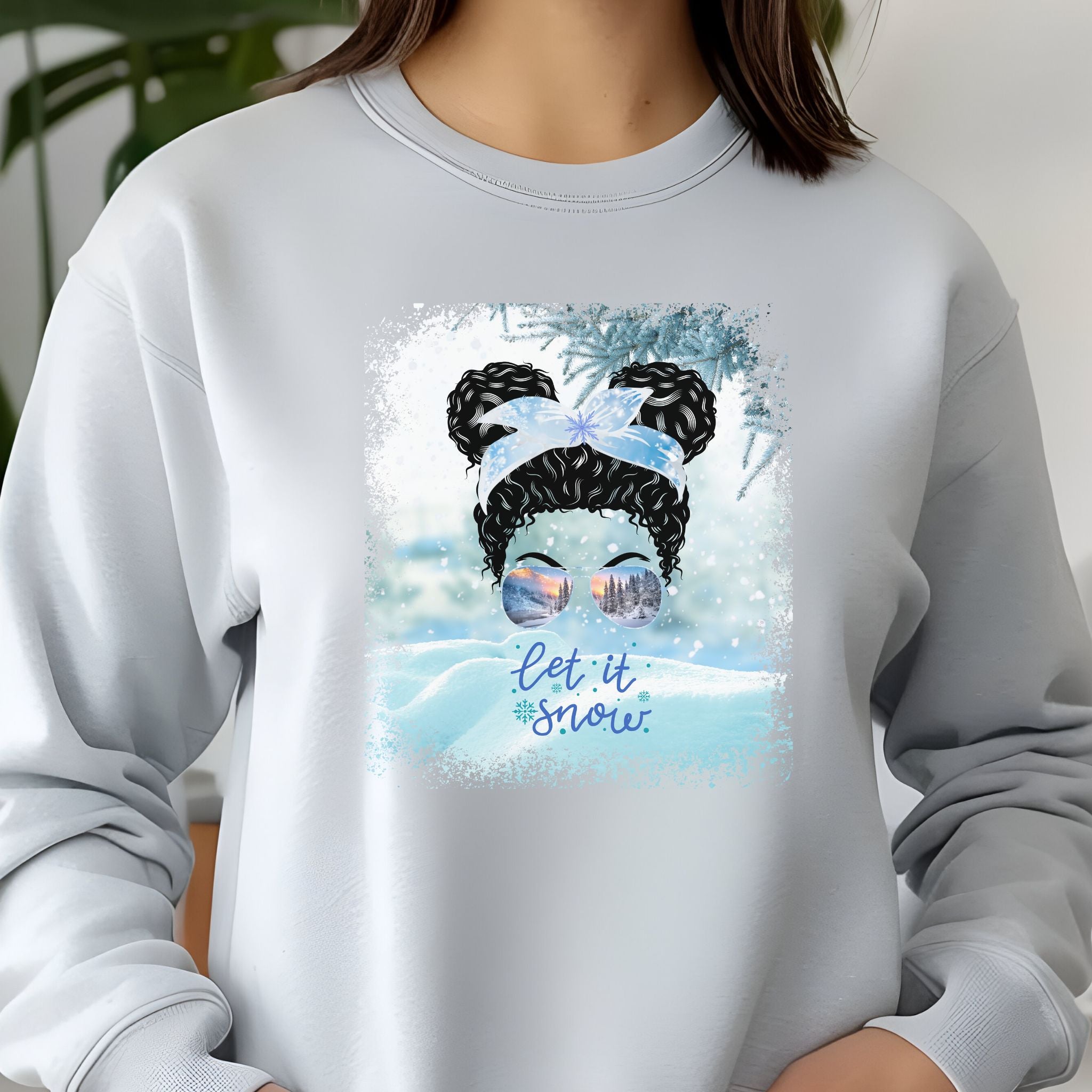 Let it Snow, Snow, Black Hair Messy Bun, Unisex Jersey Long Sleeve Tee