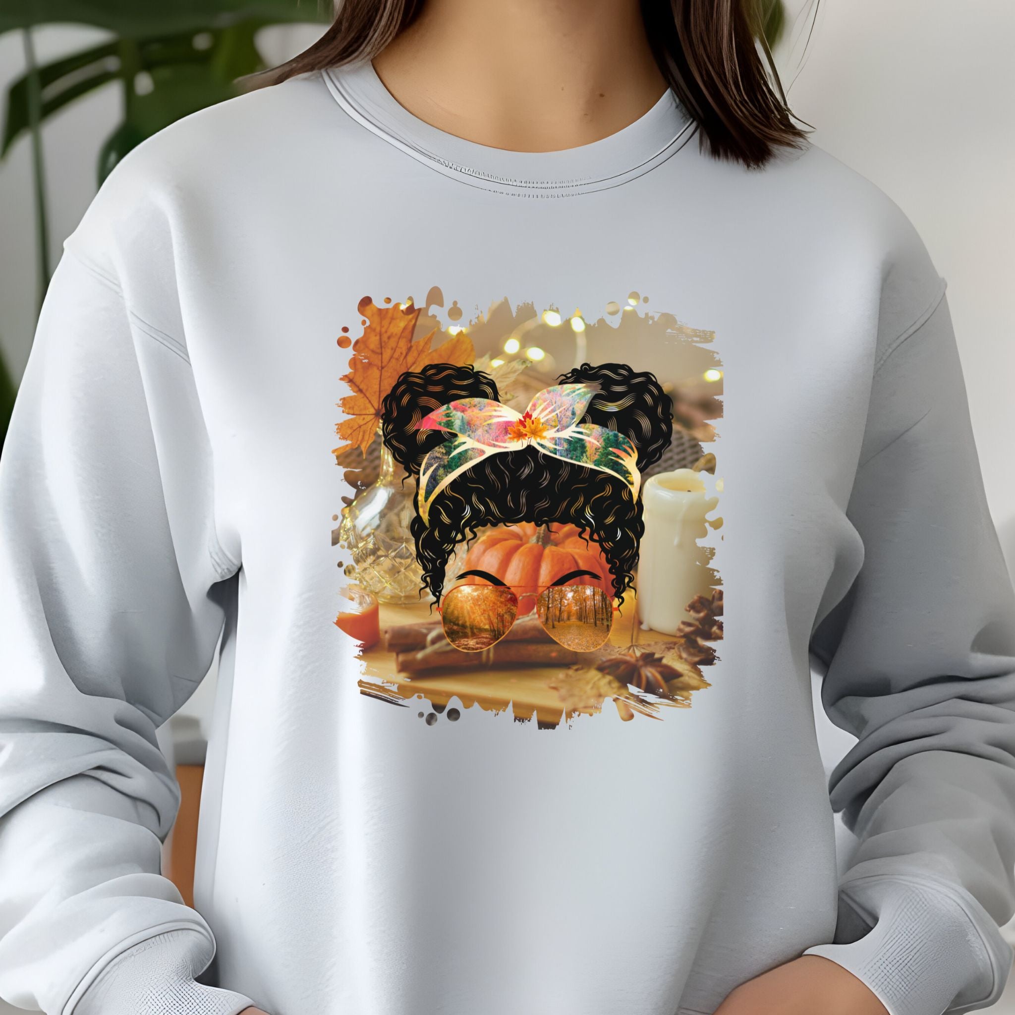 Fall Home, Black Hair Messy Bun, Unisex Jersey Long Sleeve Tee