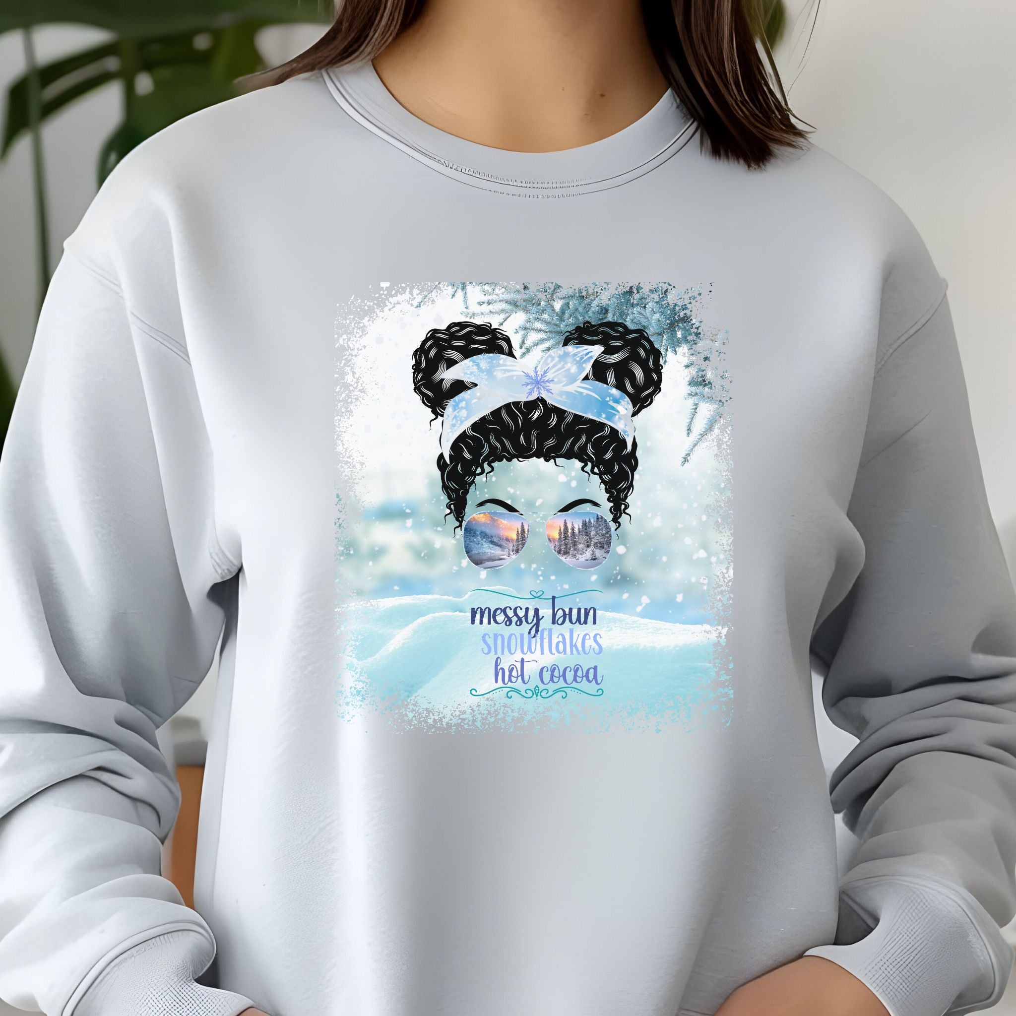 Messy Bun Snow, Black Hair Messy Bun, Unisex Jersey Long Sleeve Tee