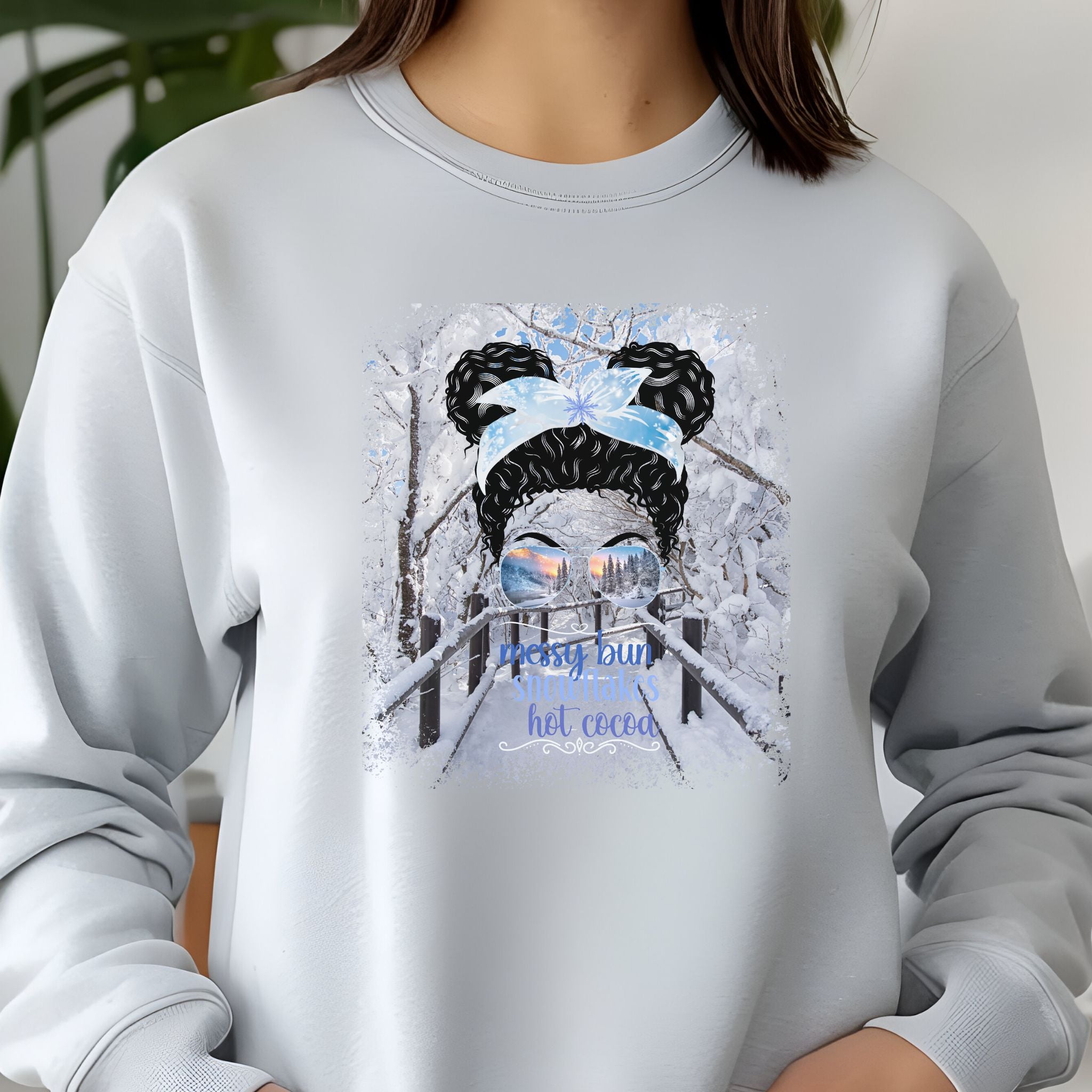 Messy Bun Winter Hike, Black Hair Messy Bun, Unisex Jersey Long Sleeve Tee