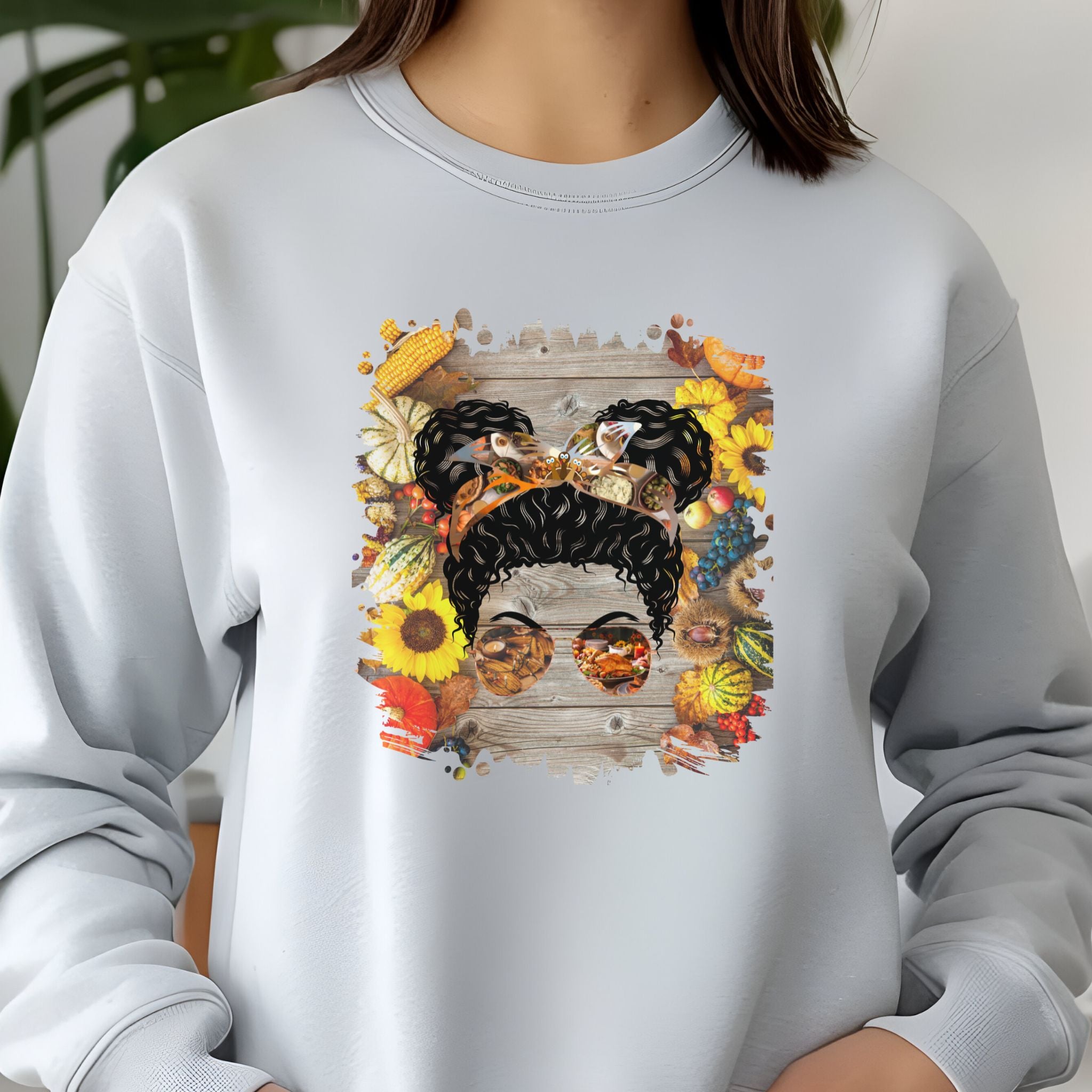 Decorated Background, Black Hair Messy Bun, Unisex Jersey Long Sleeve Tee