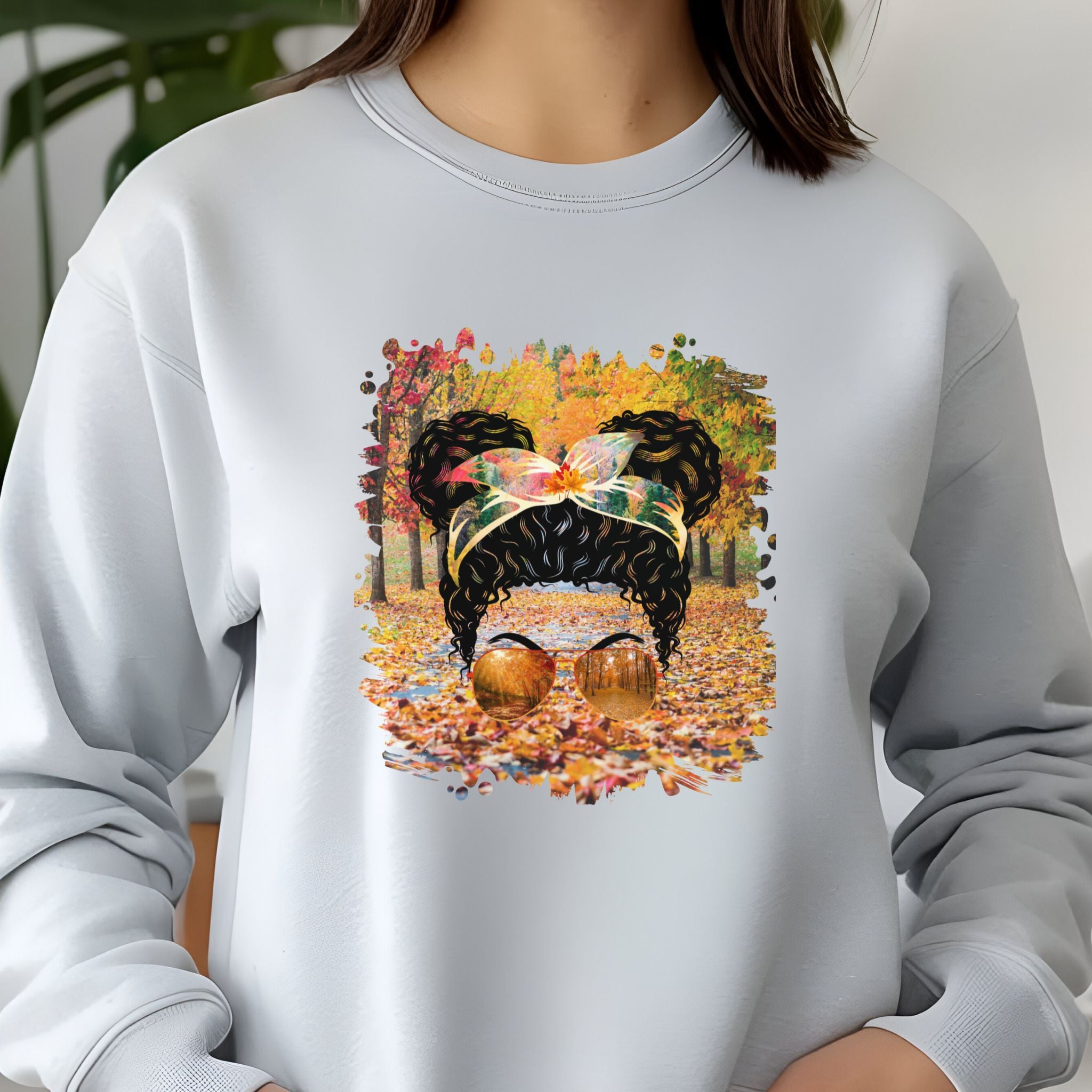 Fall Trail, Black Hair Messy Bun, Unisex Jersey Long Sleeve Tee