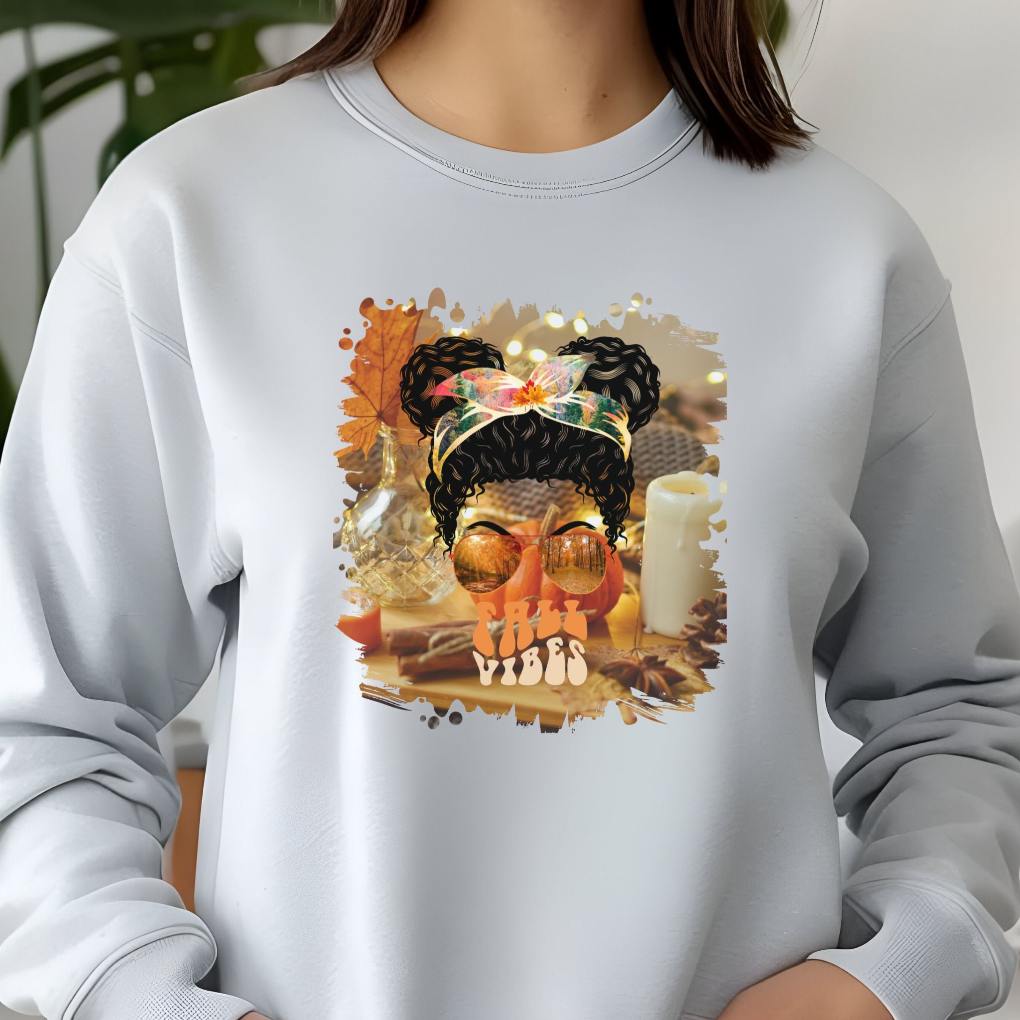 Fall Vibes Fall Home, Black Hair Messy Bun, Unisex Jersey Long Sleeve Tee