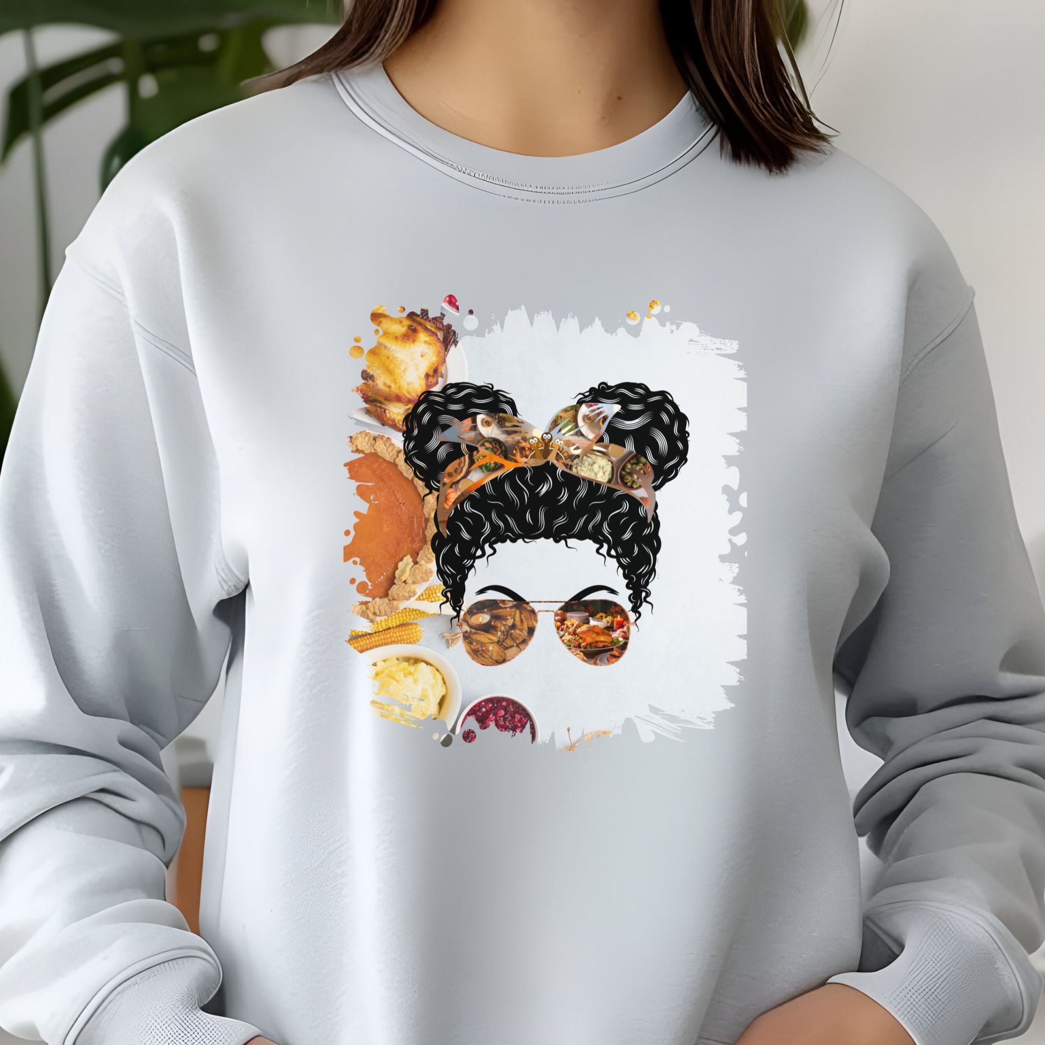 Thanksgiving Pie, Black Hair Messy Bun, Unisex Jersey Long Sleeve Tee