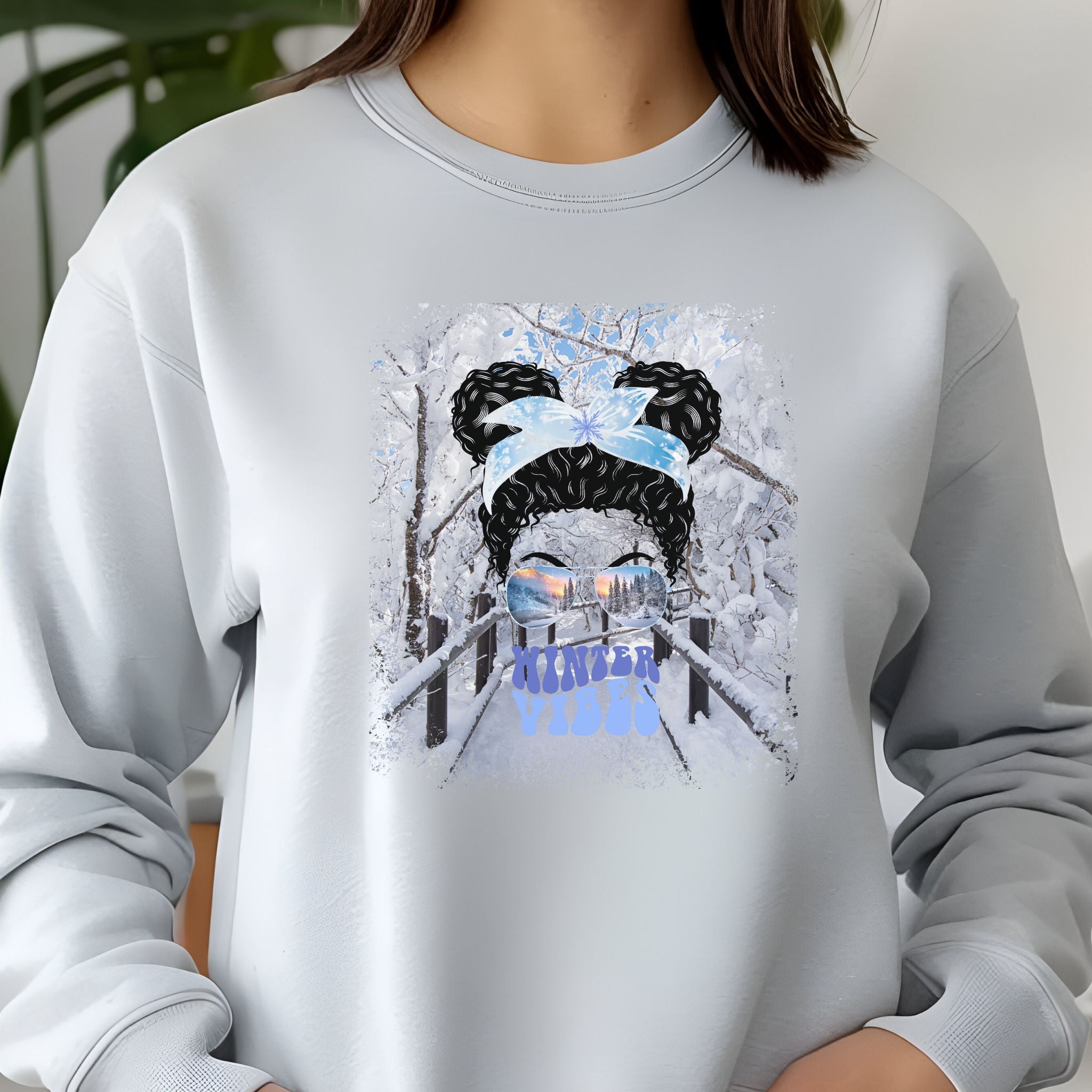 Winter Vibes Winter Hike, Black Hair Messy Bun, Unisex Jersey Long Sleeve Tee