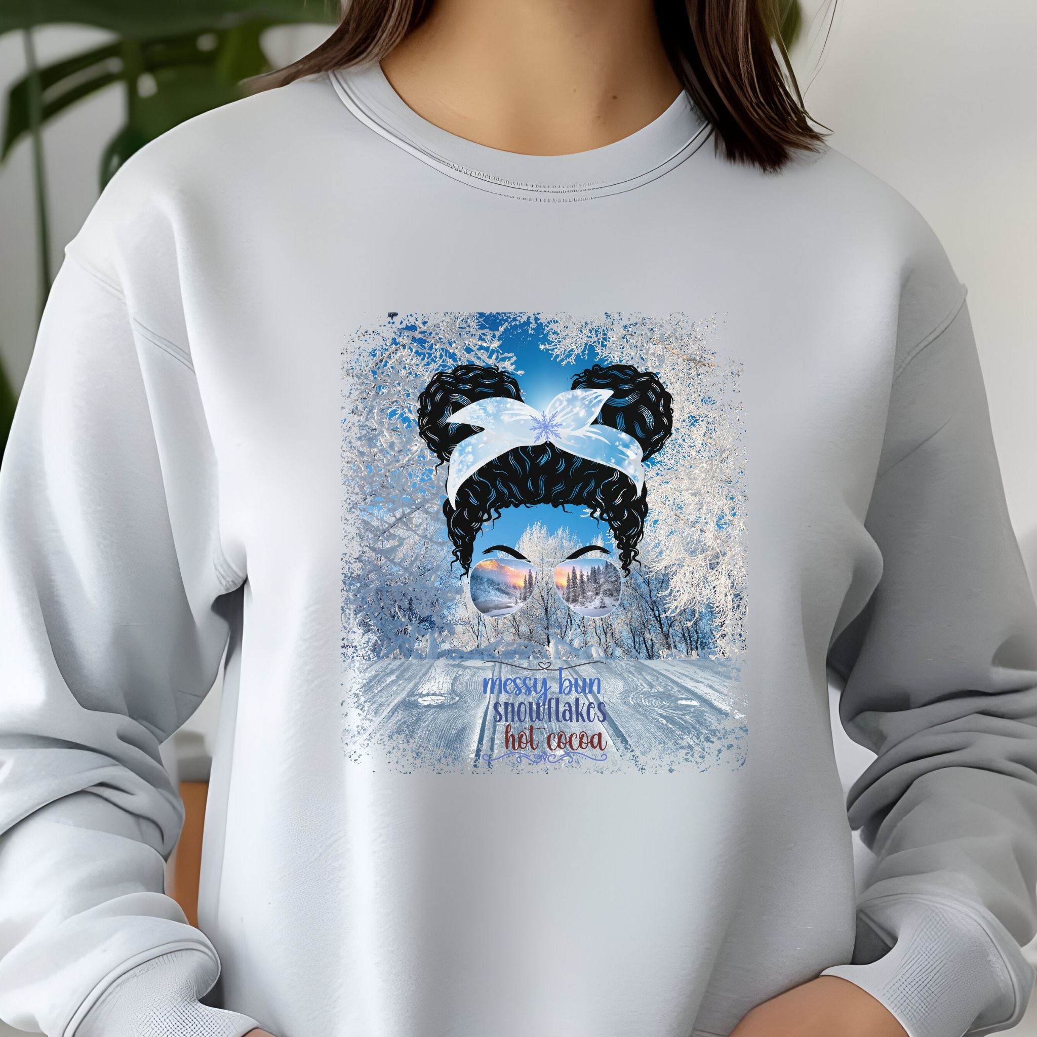 Messy Bun Winter Sunny Porch, Black Hair Messy Bun, Unisex Jersey Long Sleeve Tee