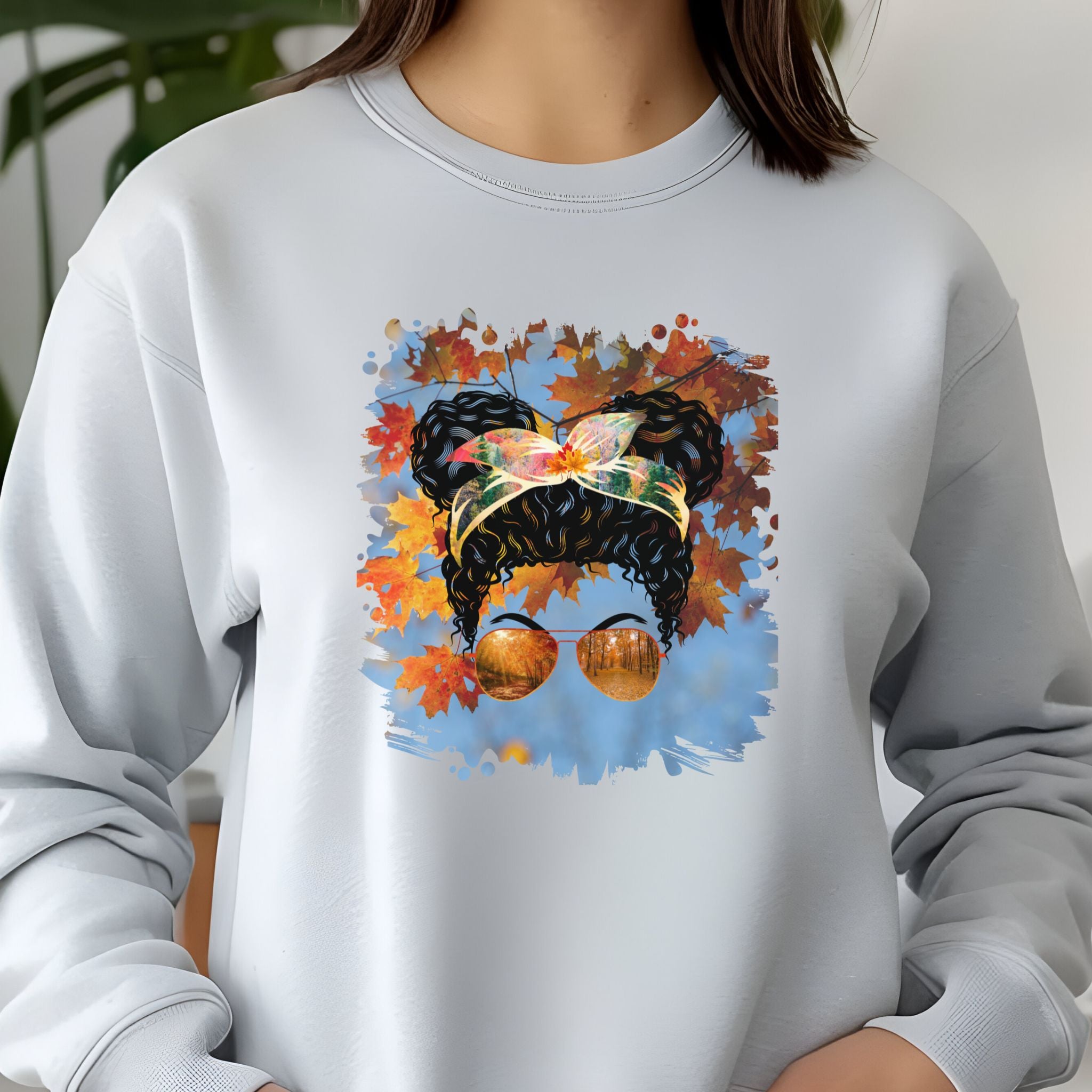 Fall Sky, Black Hair Messy Bun, Unisex Jersey Long Sleeve Tee