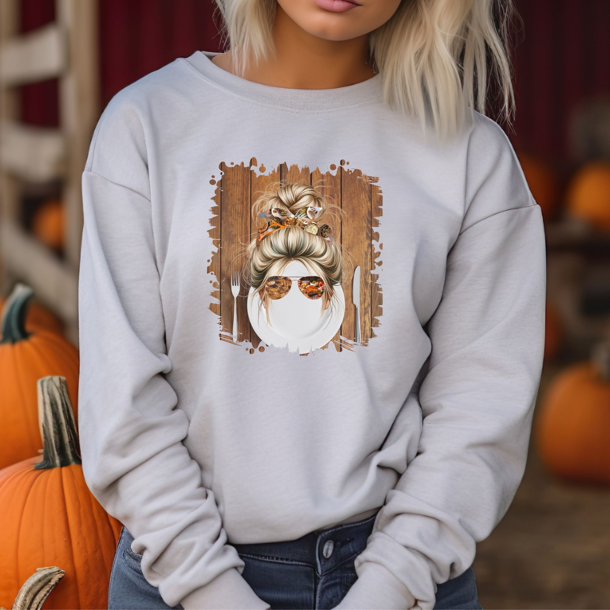 Plate Setting, Blond Hair Messy Bun, Unisex Heavy Blend™ Crewneck Sweatshirt