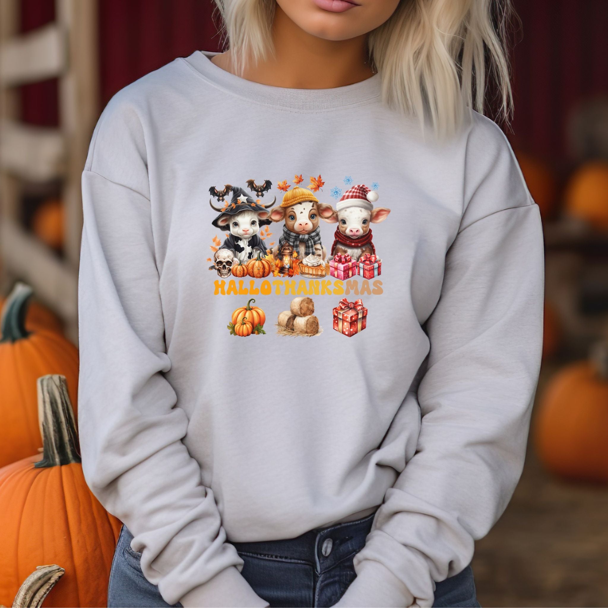 Spooky to Jolly - All-Season Celebration HalloThanksMas Tee (2), Unisex Heavy Blend™ Crewneck Sweatshirt