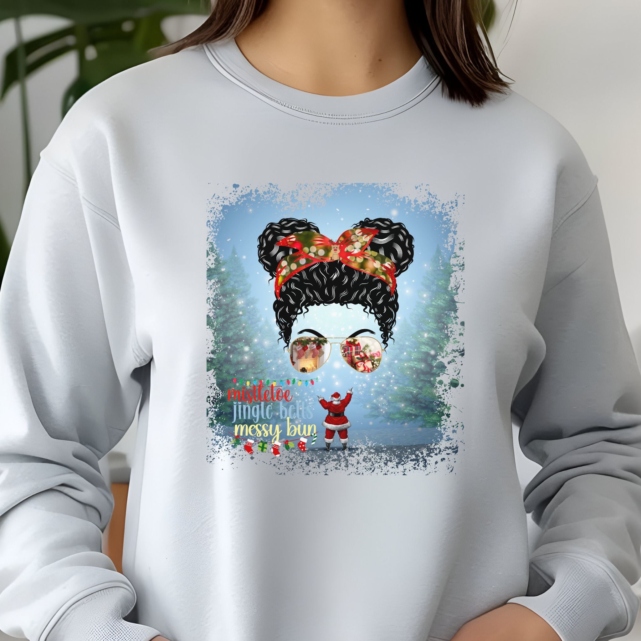 Messy Bun Santa, Black Hair Messy Bun, Unisex Jersey Long Sleeve Tee