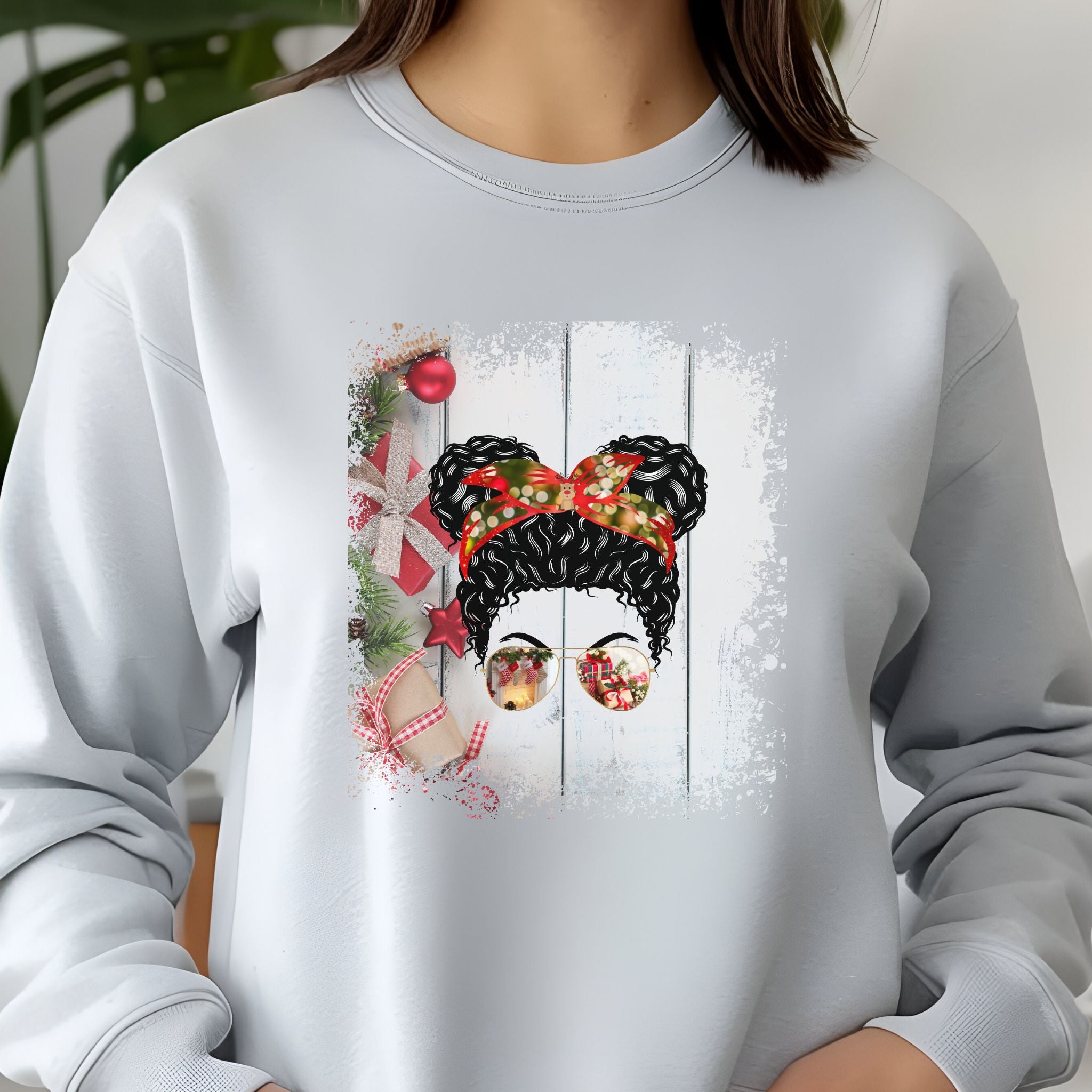 Christmas Presents, Black Hair Messy Bun, Unisex Jersey Long Sleeve Tee