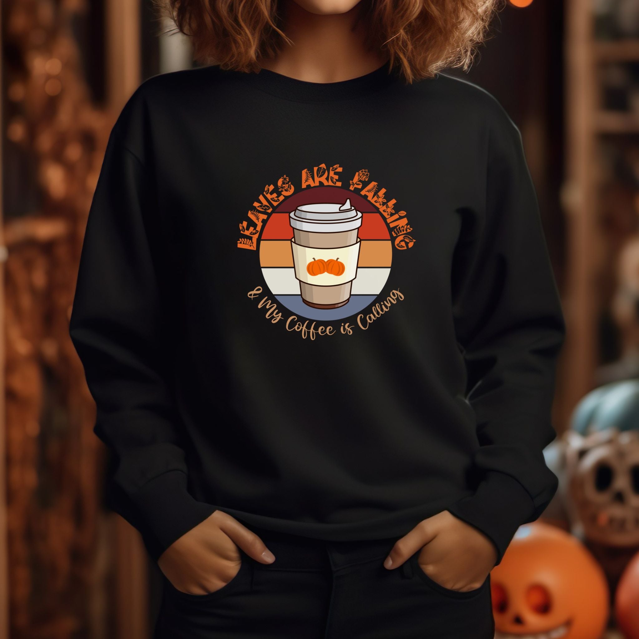 Autumn Brew Cozy Fall Coffee Lover’s Tee, Leaves, Unisex Heavy Blend™ Crewneck Sweatshirt