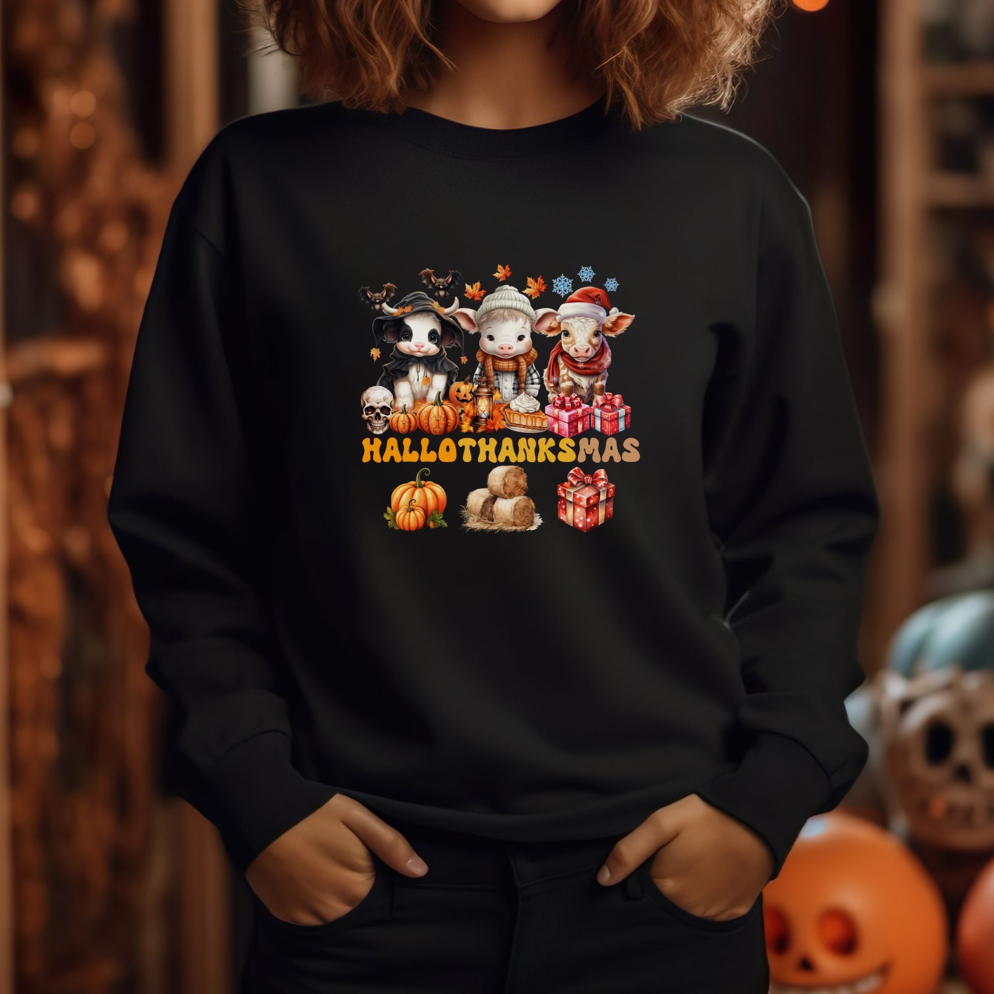 Spooky to Jolly - All-Season Celebration HalloThanksMas Tee (1), Unisex Heavy Blend™ Crewneck Sweatshirt