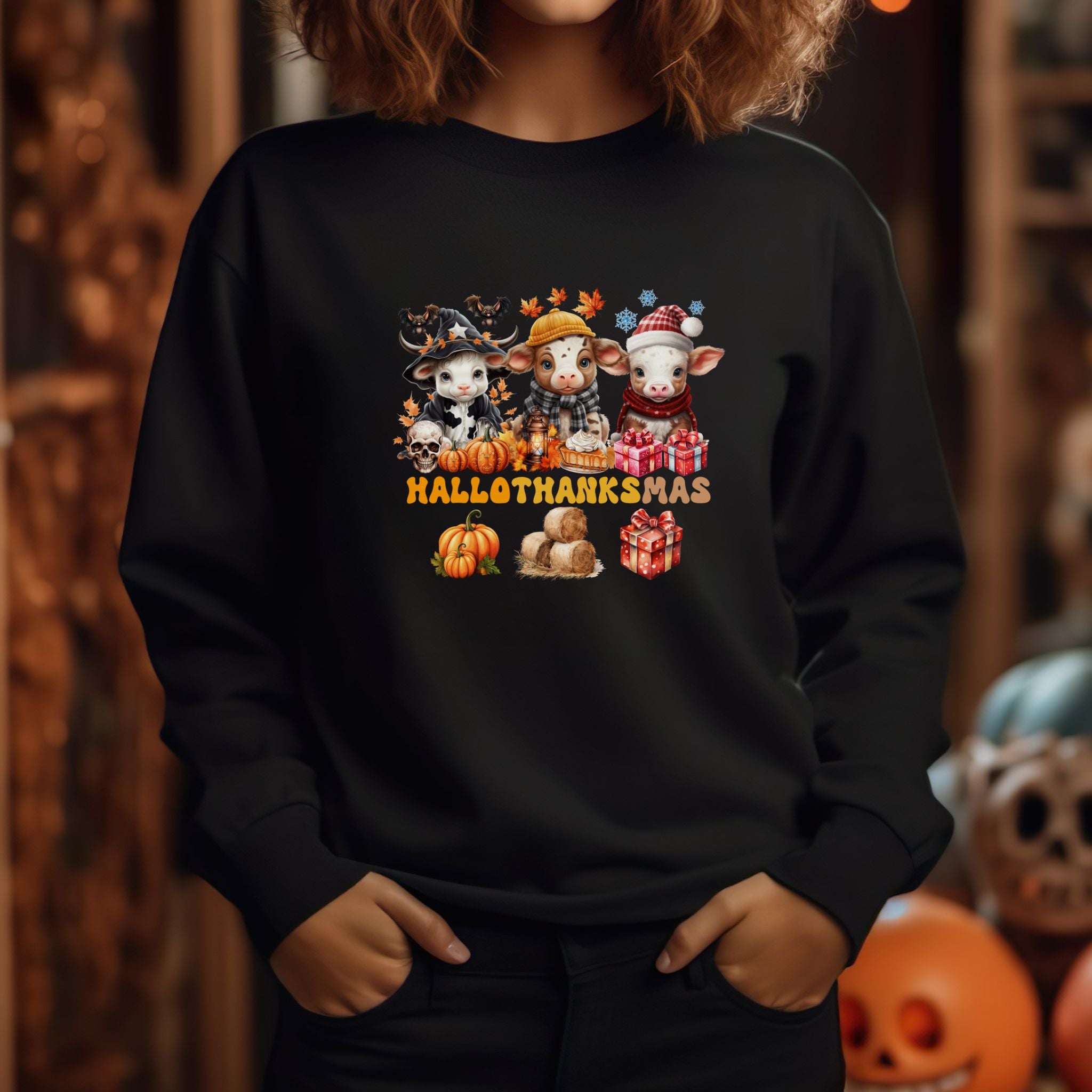 Spooky to Jolly - All-Season Celebration HalloThanksMas Tee (2), Unisex Heavy Blend™ Crewneck Sweatshirt