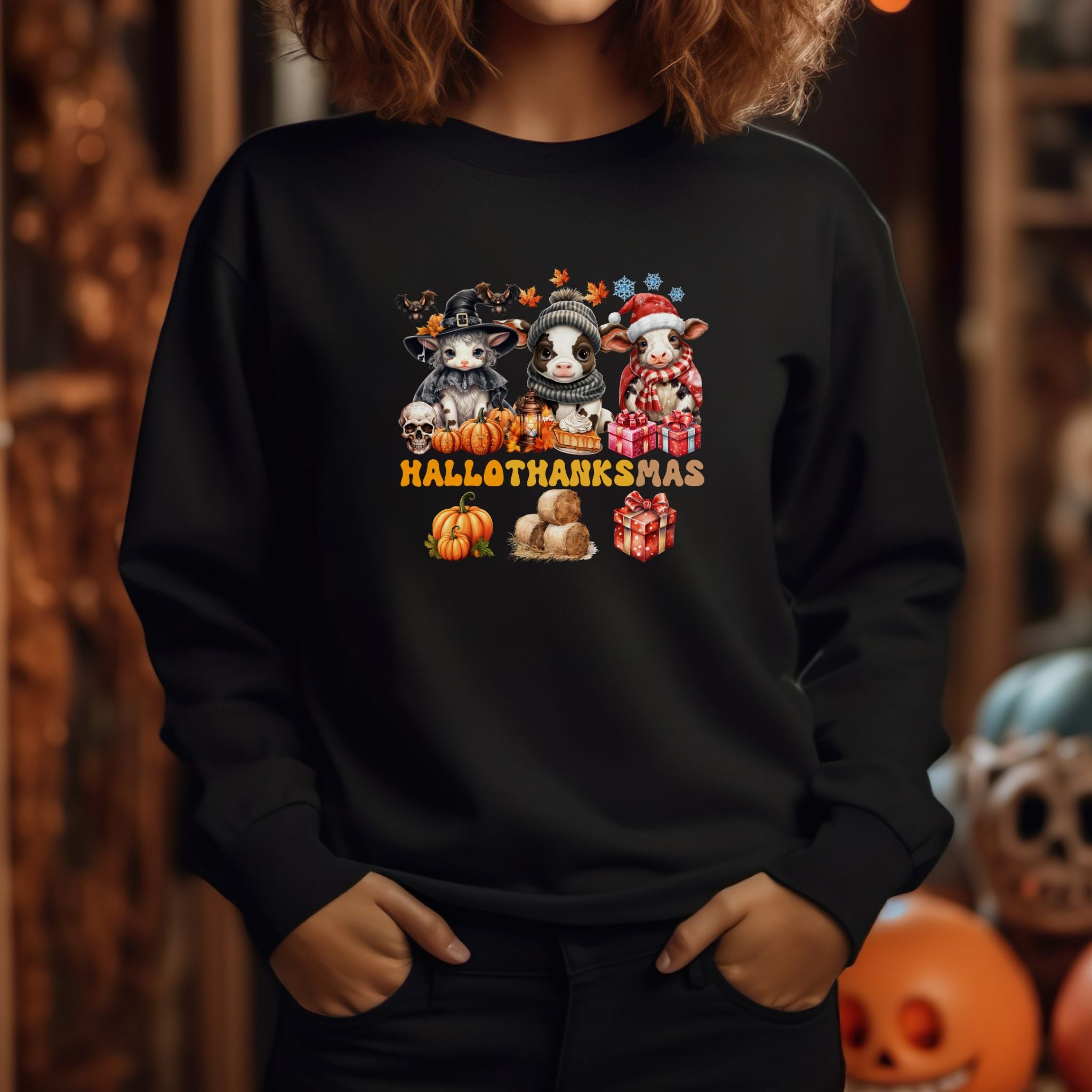 Spooky to Jolly - All-Season Celebration HalloThanksMas Tee (3), Unisex Heavy Blend™ Crewneck Sweatshirt