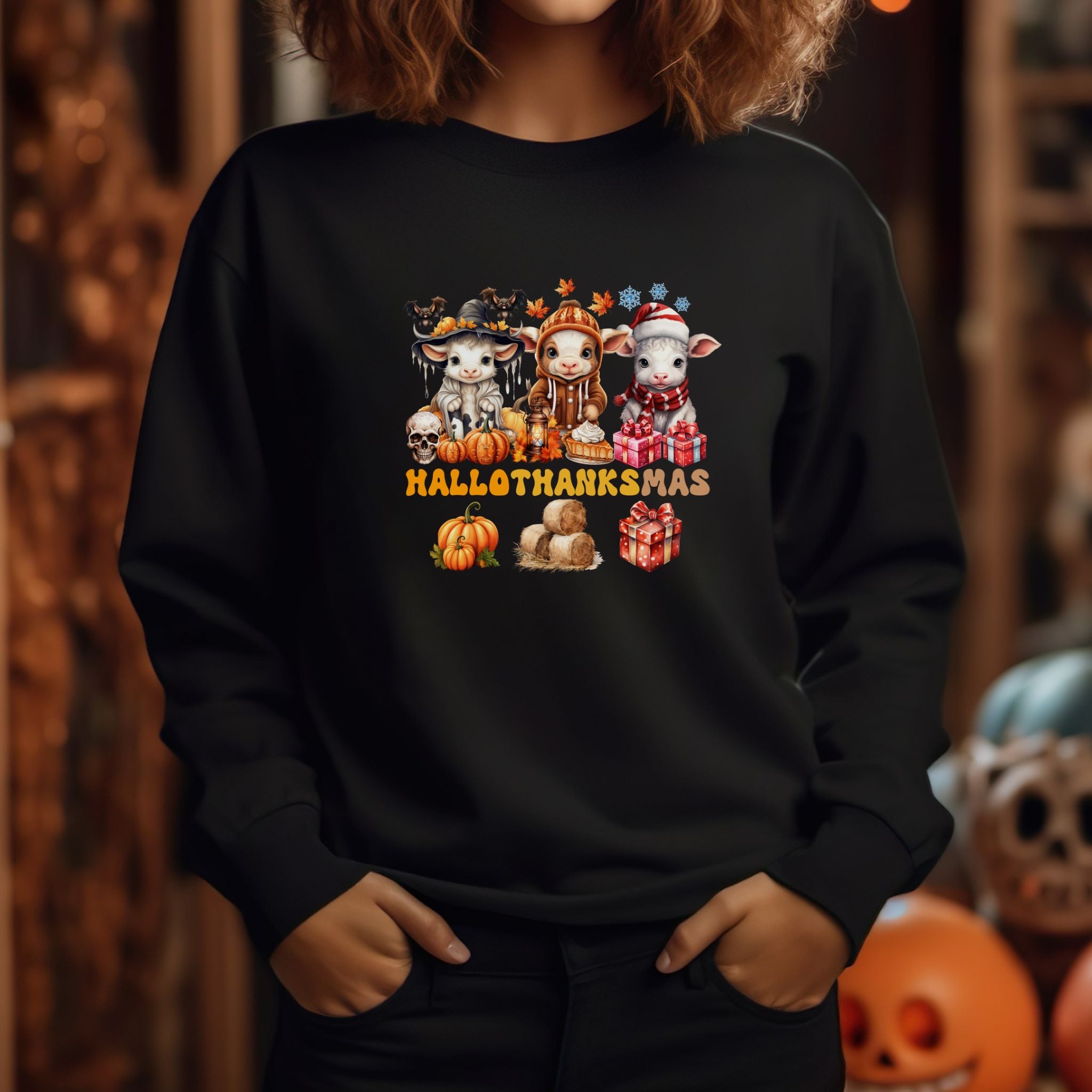 Spooky to Jolly - All-Season Celebration HalloThanksMas Tee (4), Unisex Heavy Blend™ Crewneck Sweatshirt