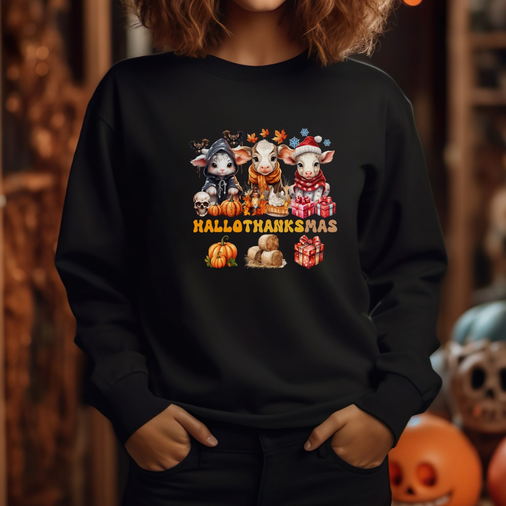 Spooky to Jolly - All-Season Celebration HalloThanksMas Tee (5), Unisex Heavy Blend™ Crewneck Sweatshirt